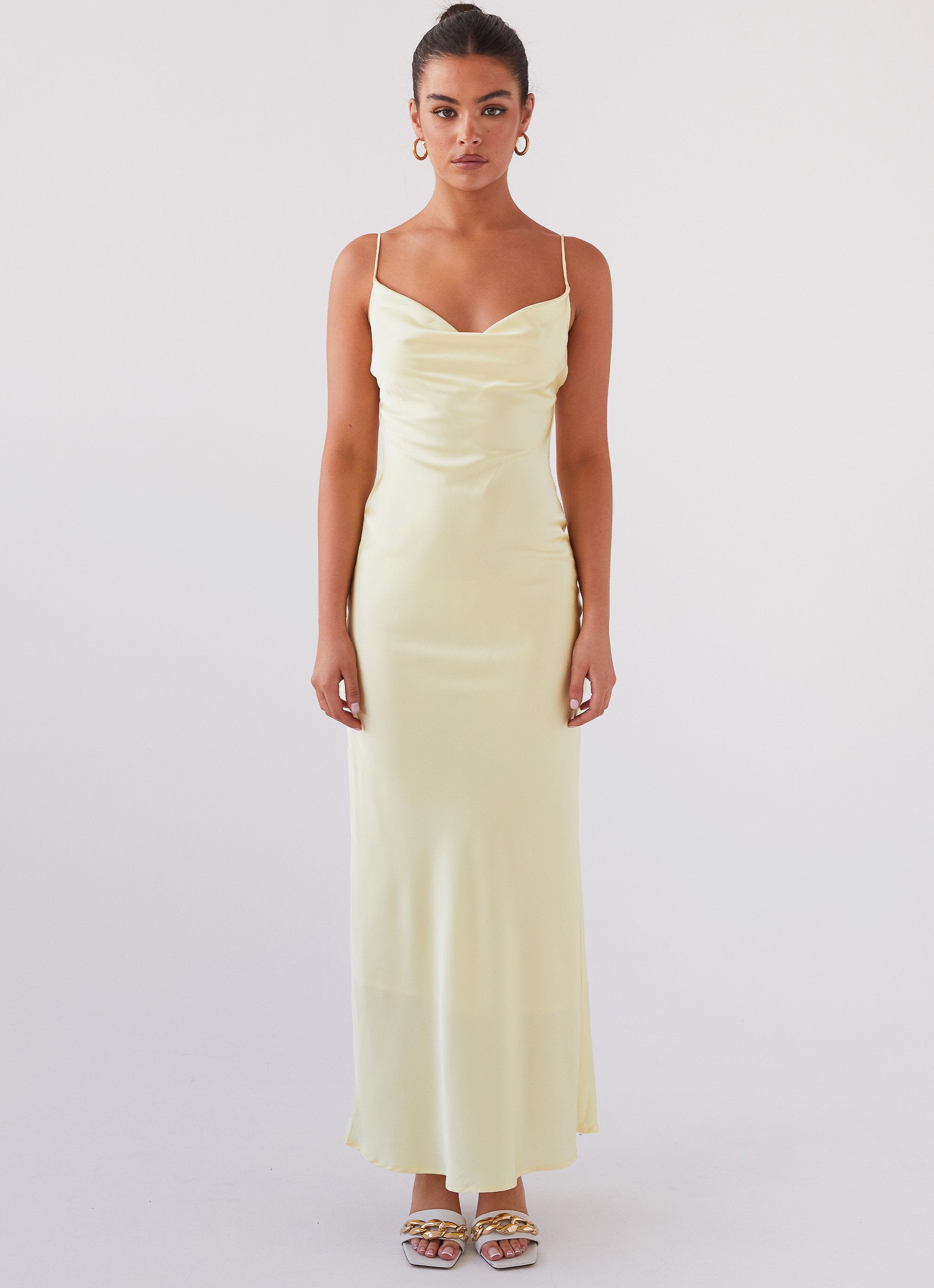 Joanna Satin Maxi Dress - Lemon