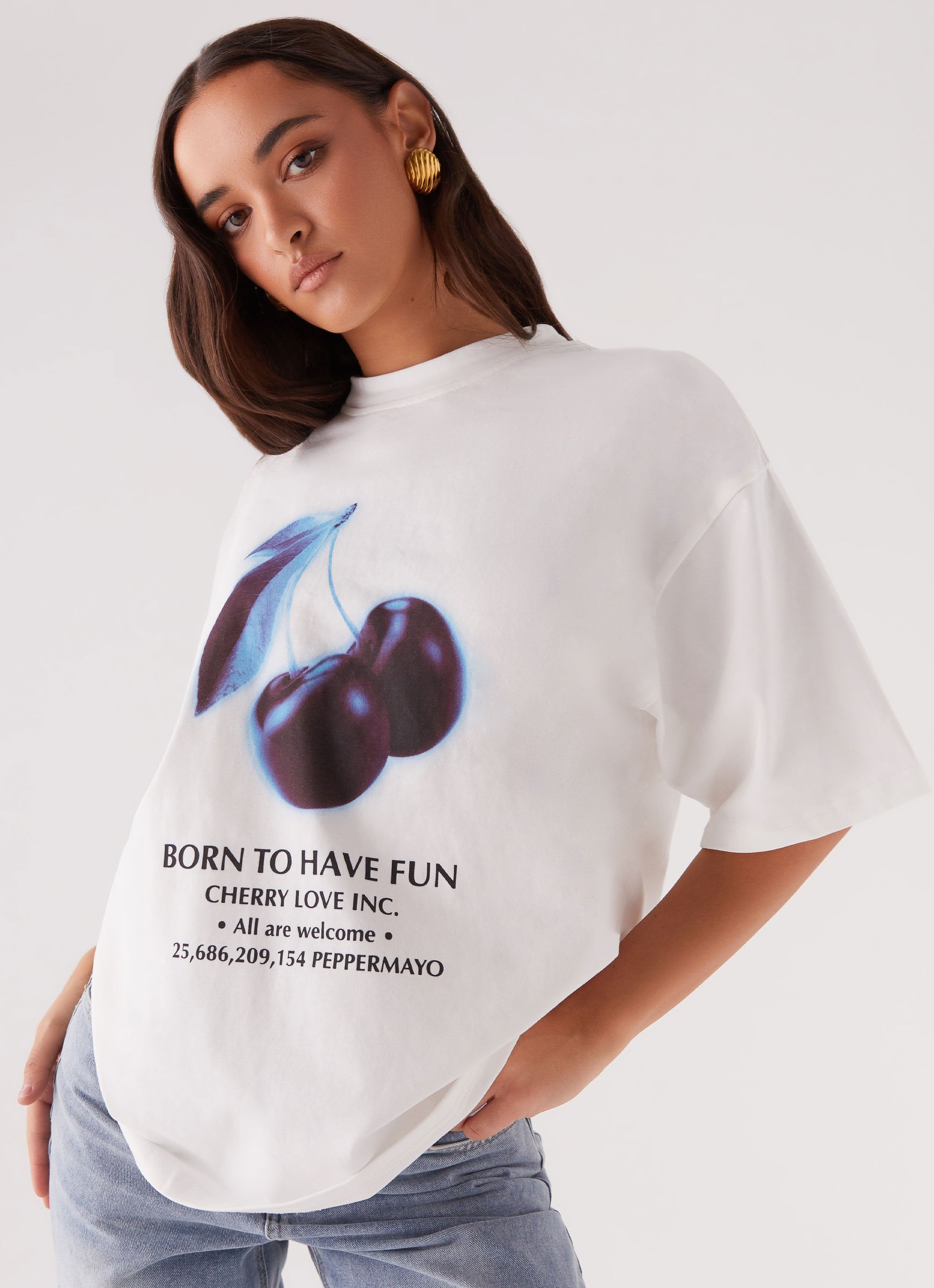 Born To Have Fun Oversized Graphic Tee - Cherry