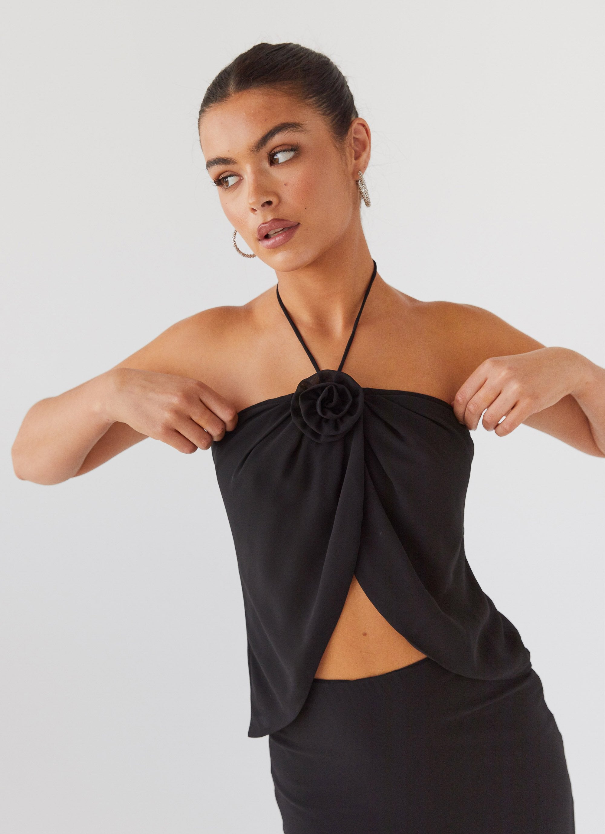 Nightfall Rose Tie Top - Midnight