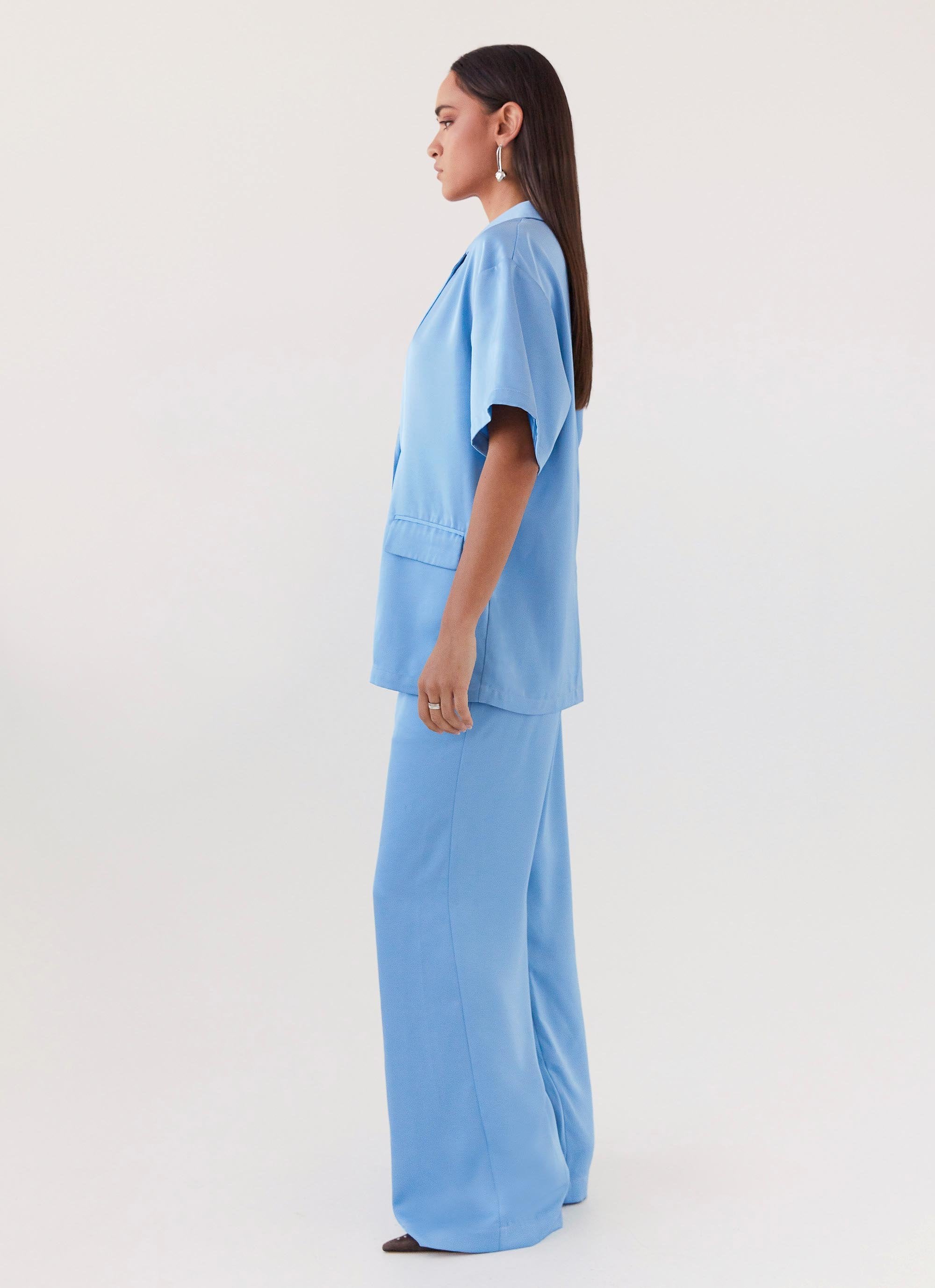 Brinkley Oversized Satin Shirt - Sky Blue