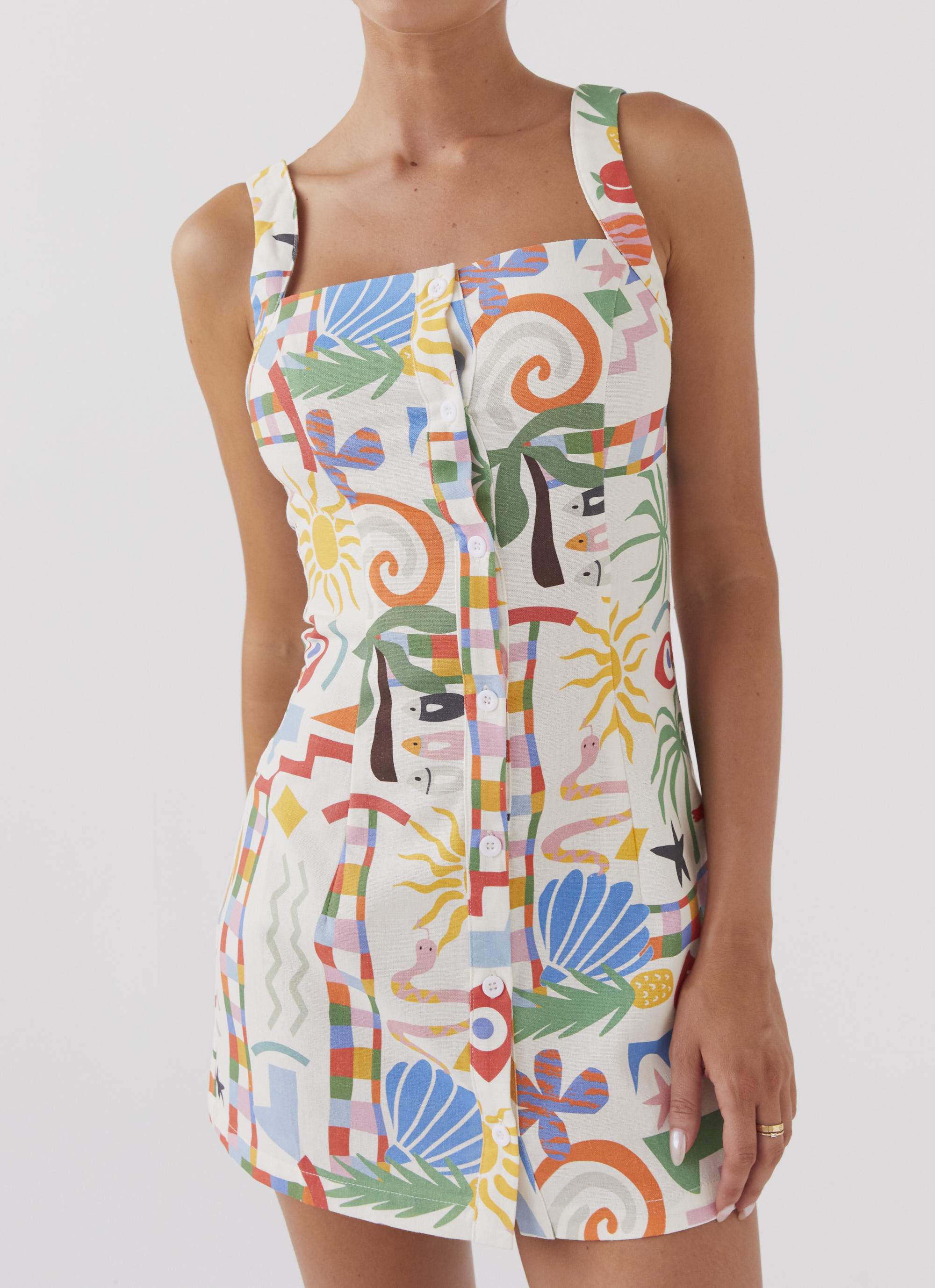 Tori Linen Mini Dress - Summer Palm