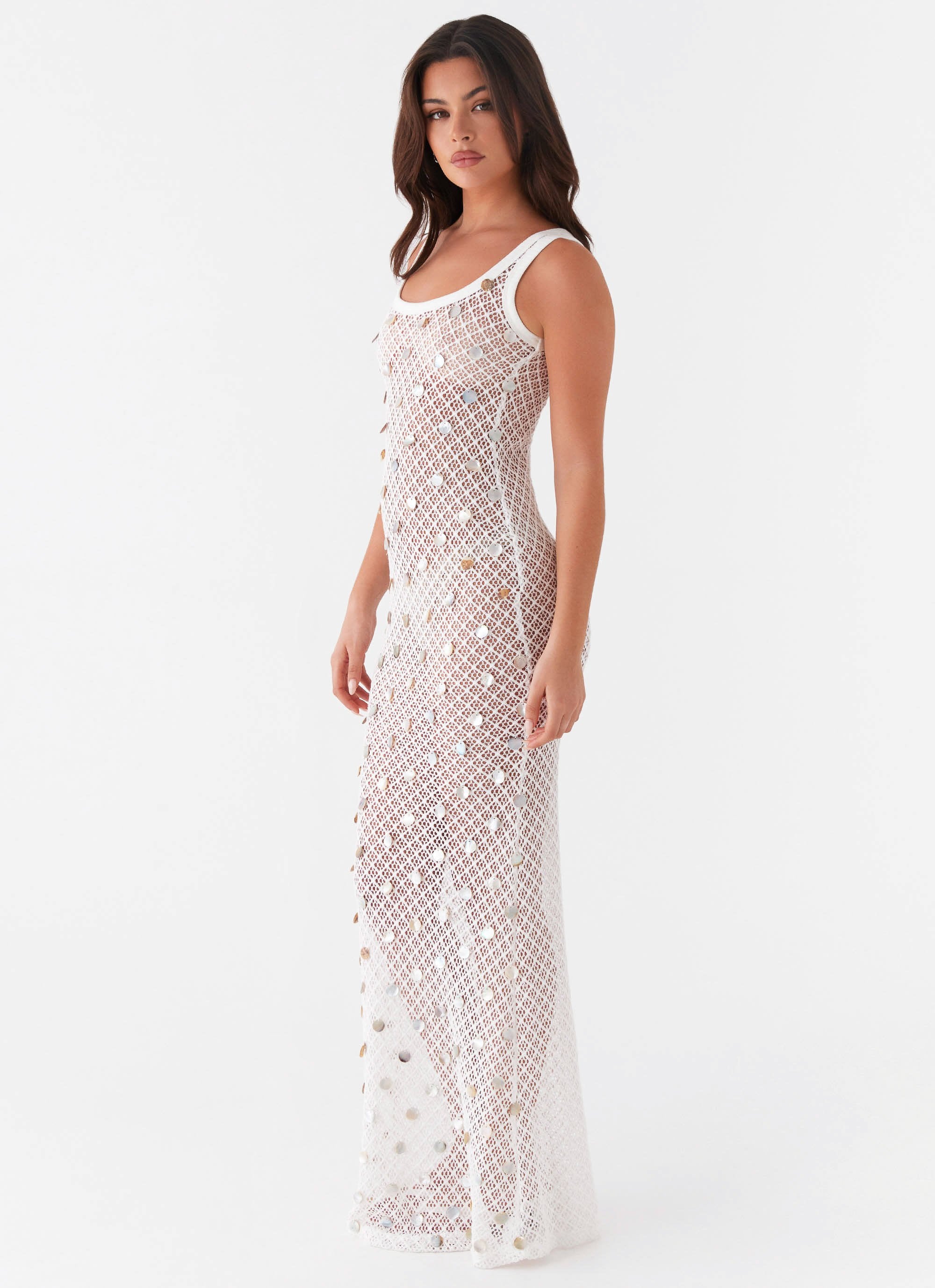 Penida Shell Knit Maxi Dress - White