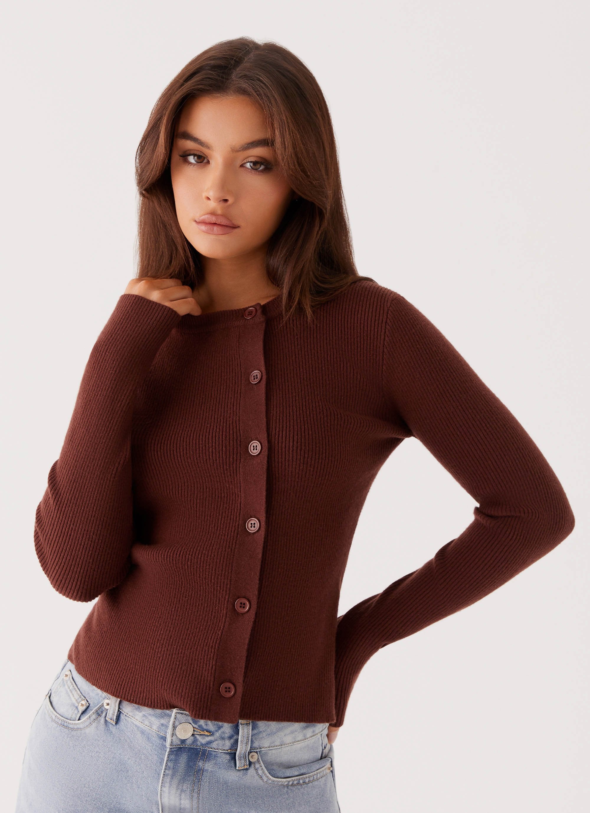 Rubi Knit Long Sleeve Top - Chocolate