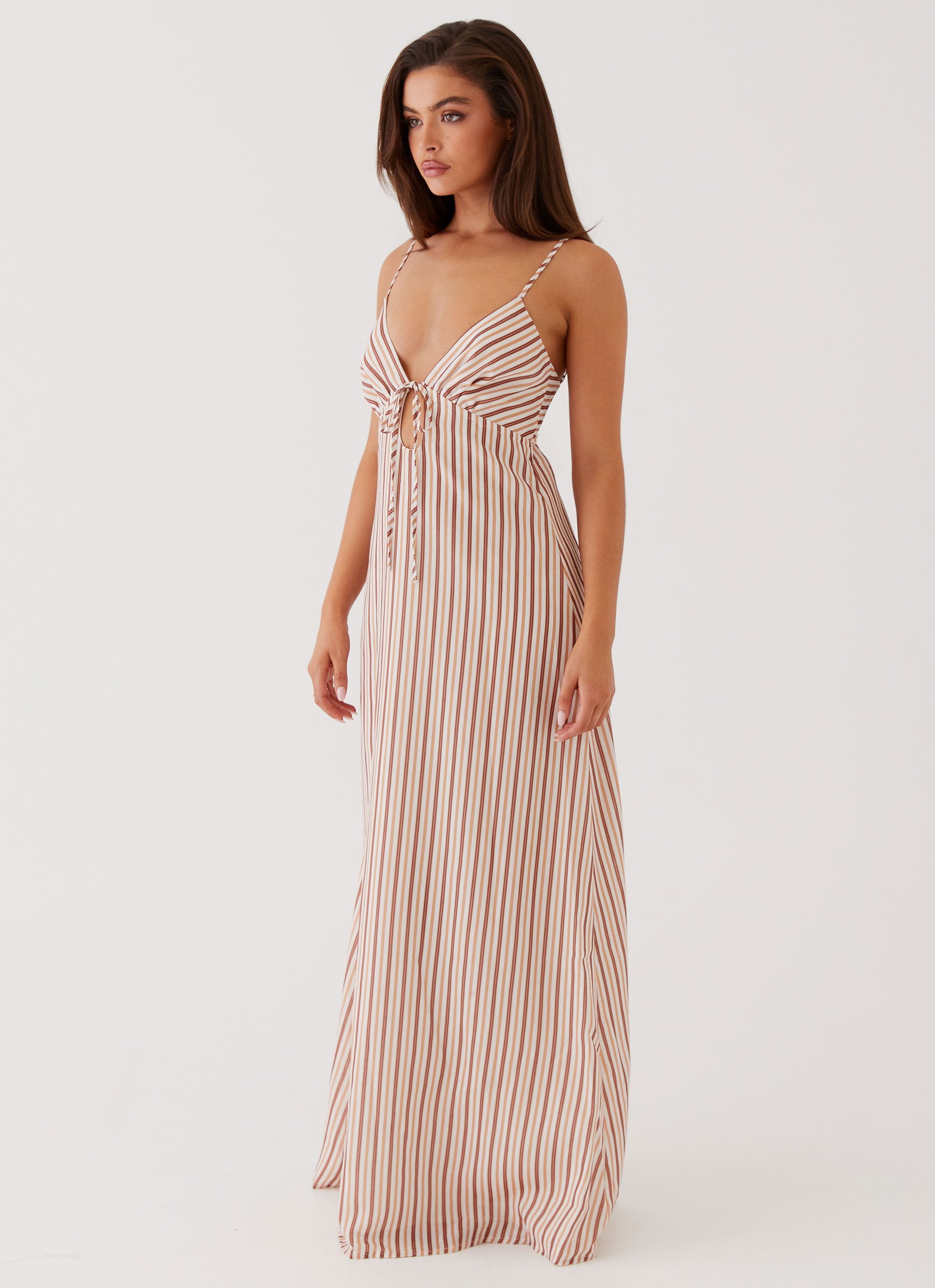 Flora Linen Maxi Dress - Passionfruit Stripe