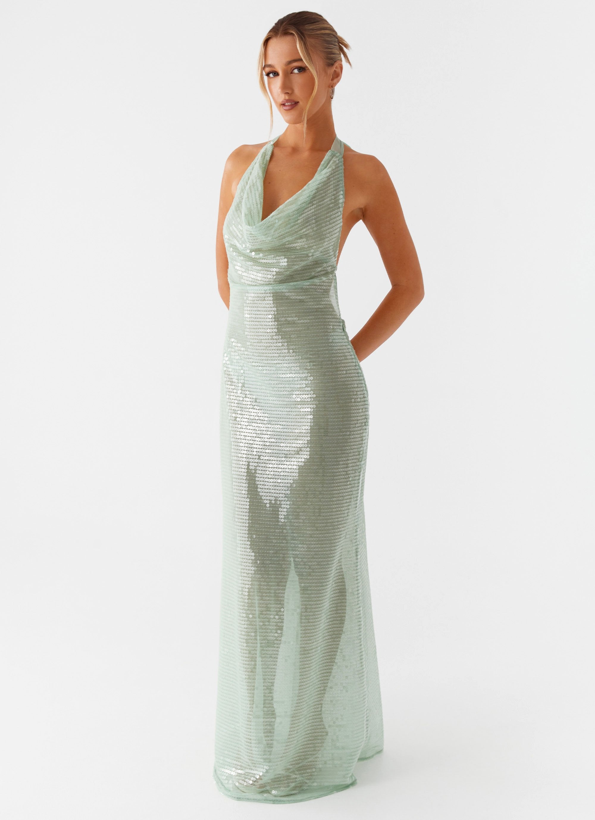 Above the Clouds Cowl Maxi Dress - Green