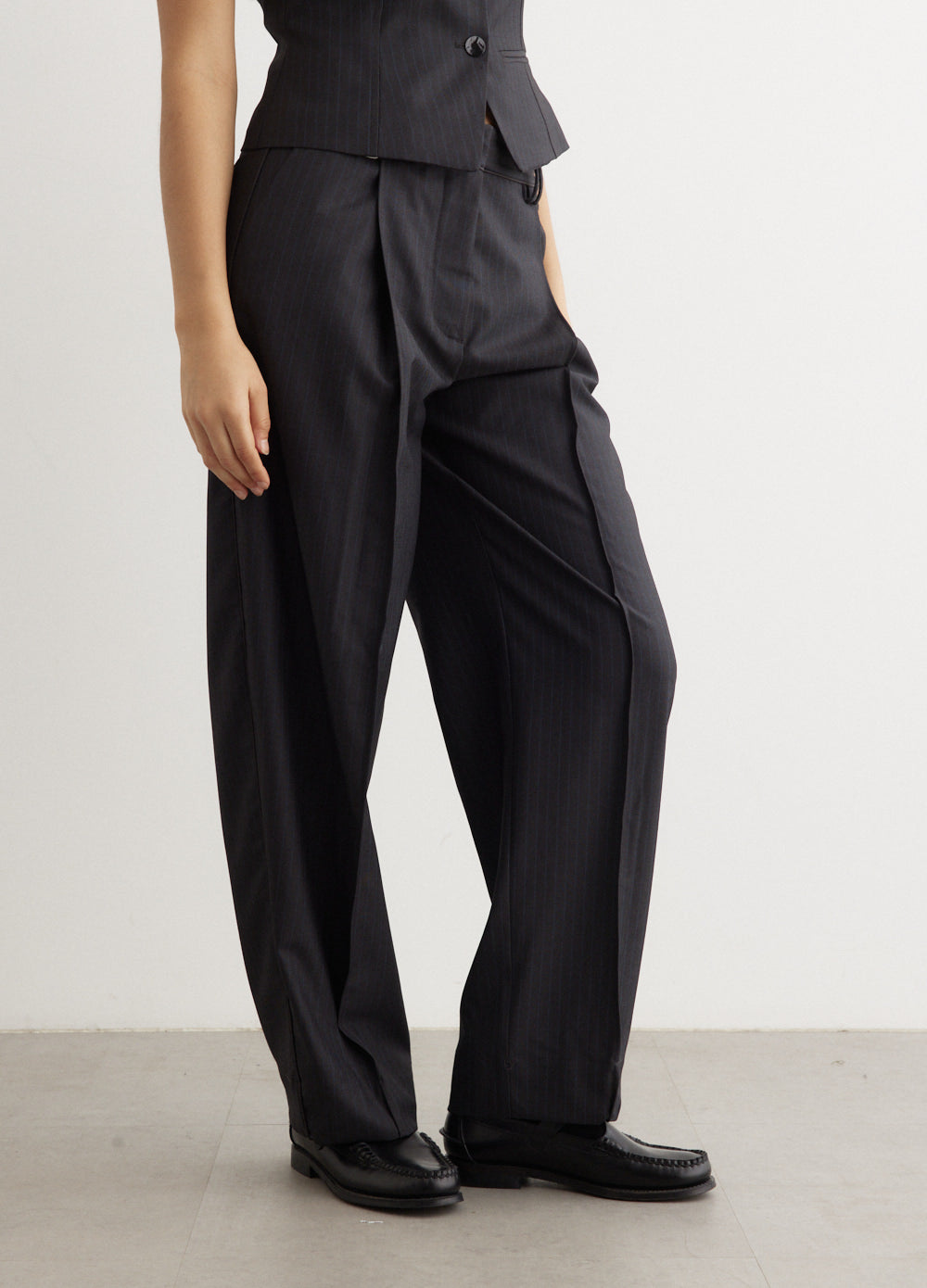 Melange Stripe Suiting Relaxed Pleated Pants