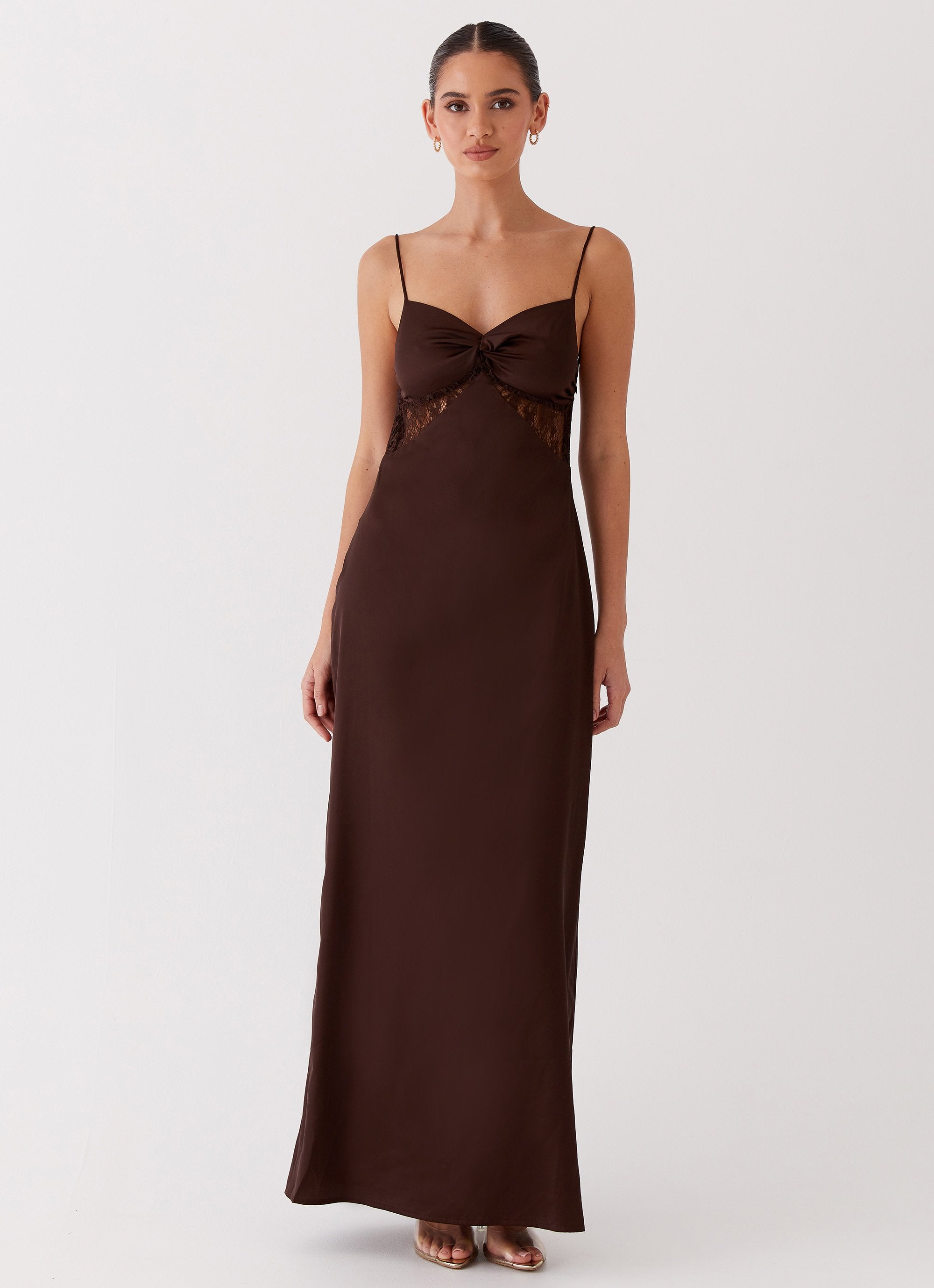 Dream Sight Lace Satin Maxi Dress - Chocolate