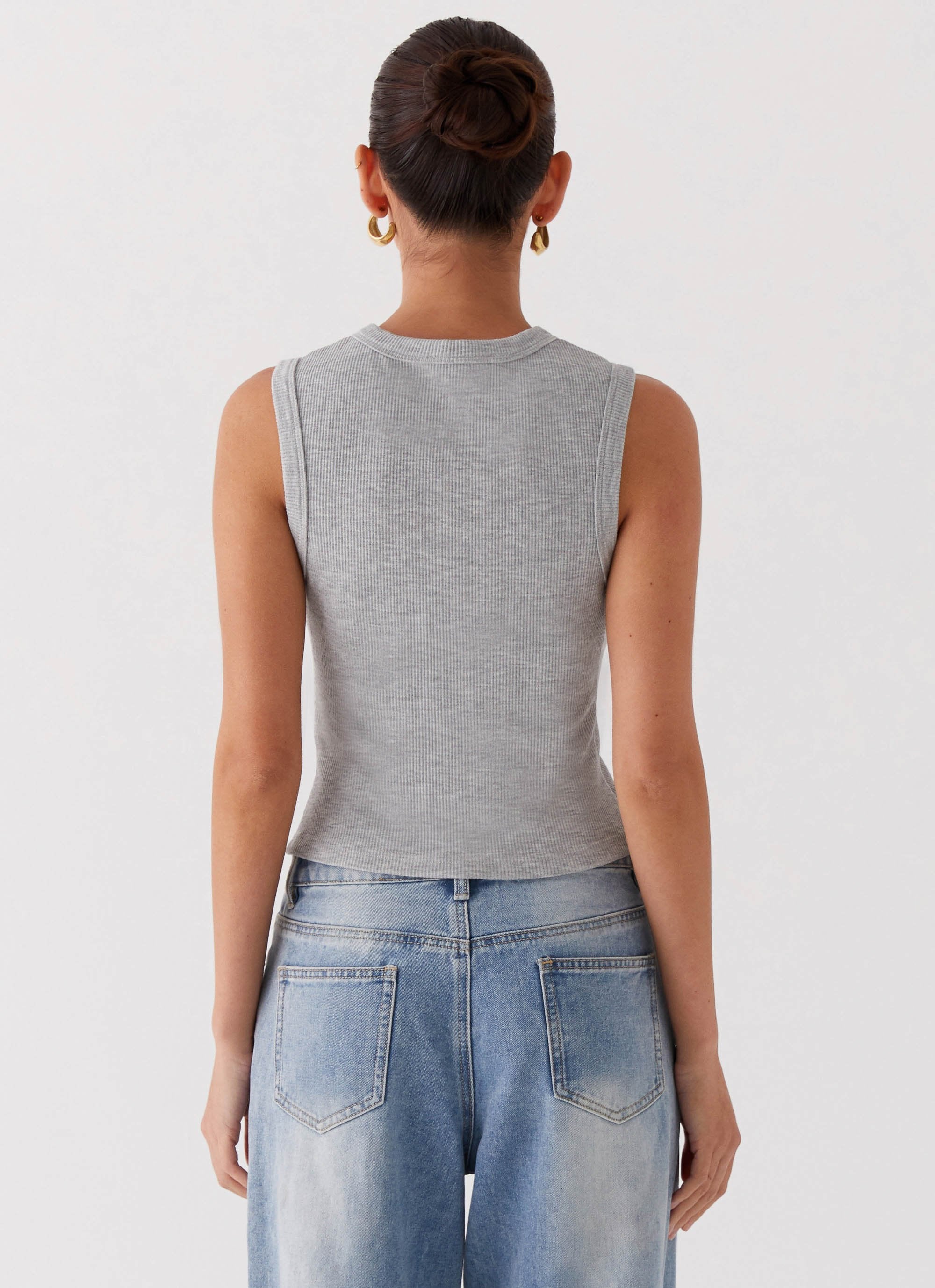 Blair Buttoned Tank Top - Grey Marle