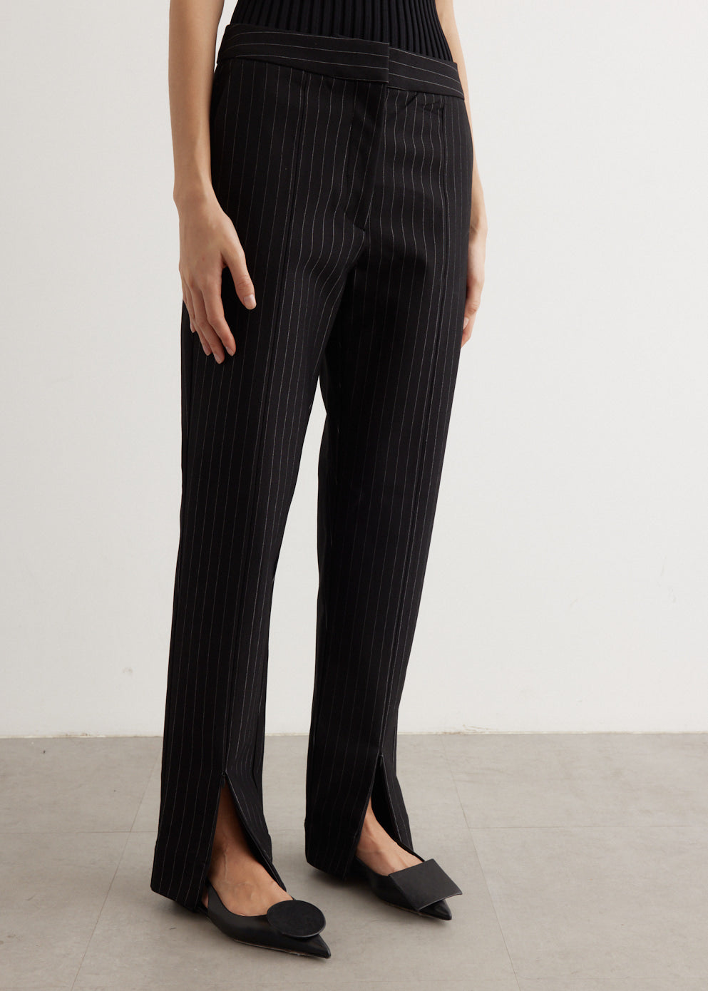 Compact Stripe Jersey Mid Waist Pants