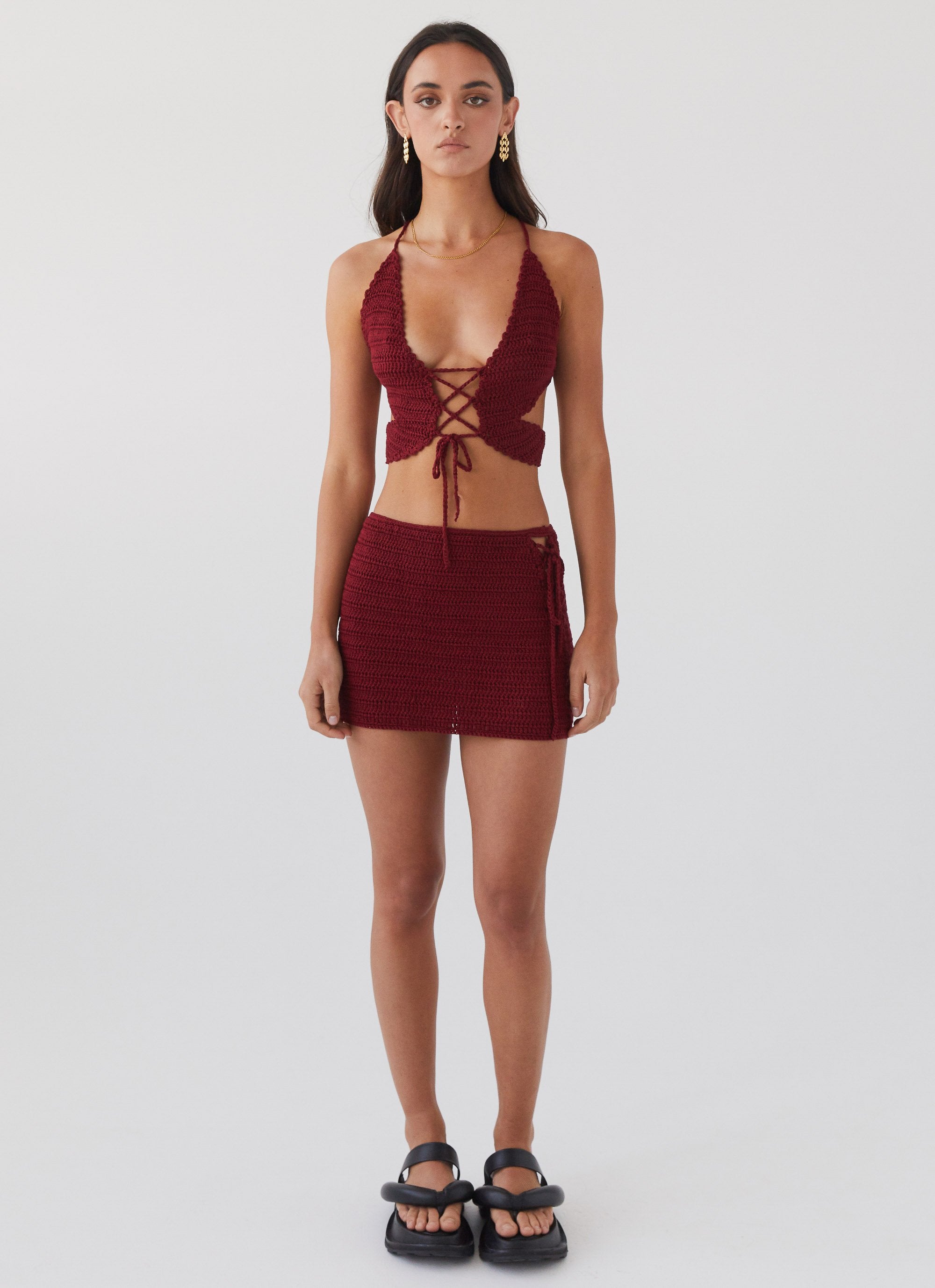 Wild Hearts Crochet Mini Skirt - Cherry Rose