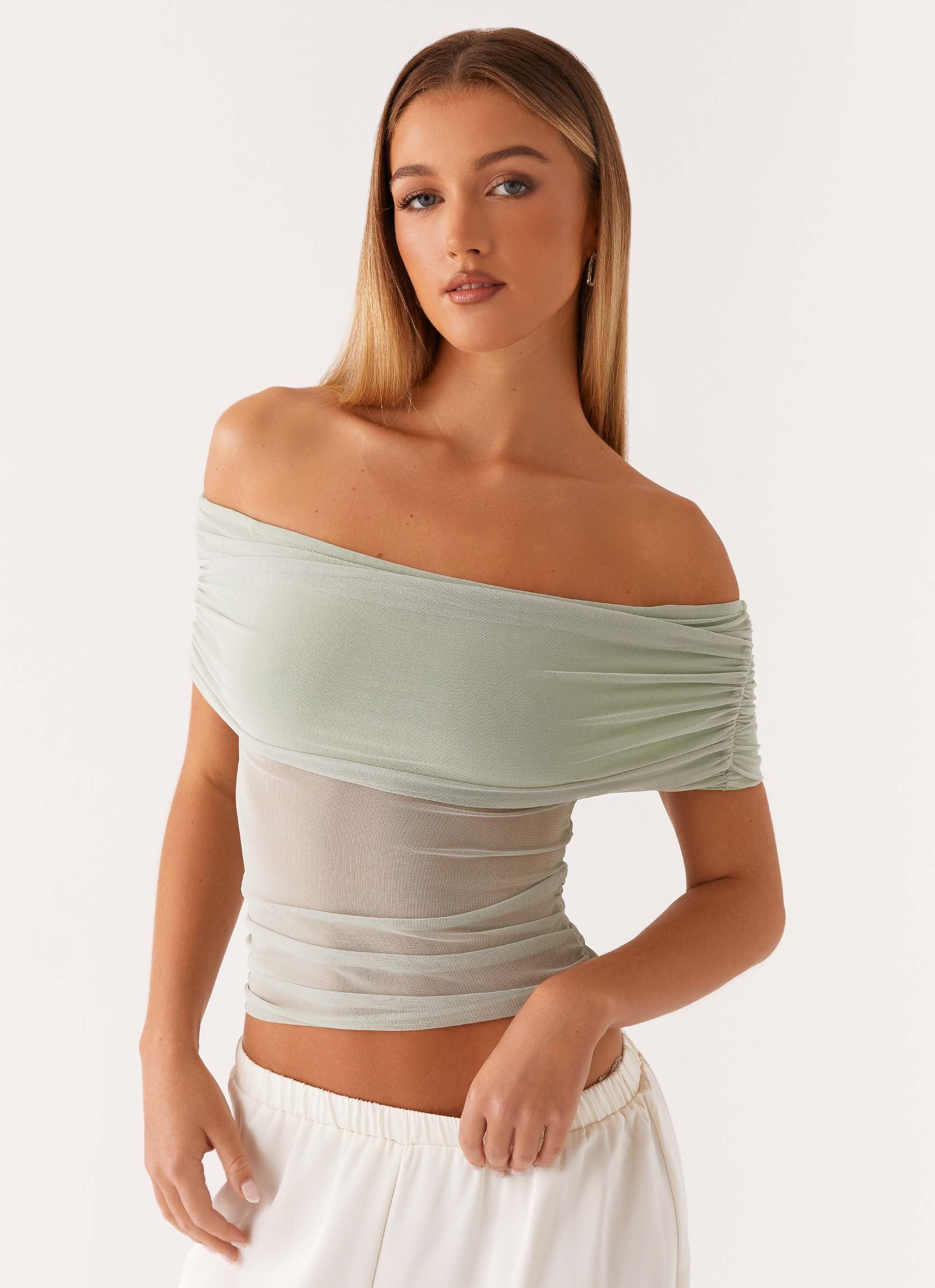 Nelly Off Shoulder Top - Pistachio