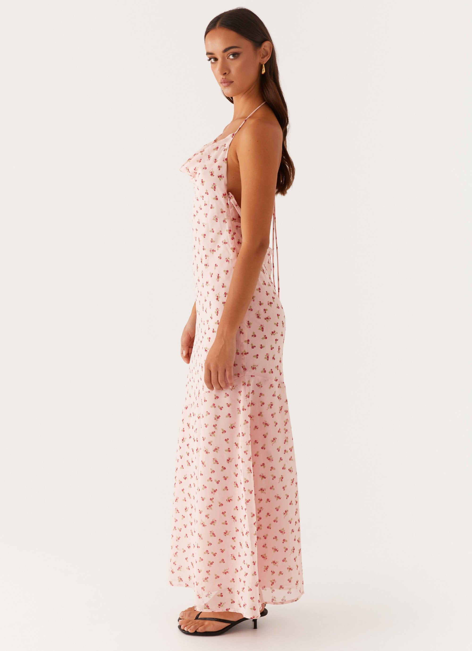 Alianna Cowl Neck Mesh Maxi Dress - Pink Flower