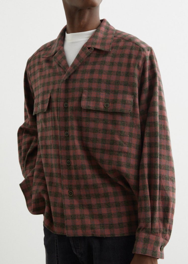 Open Collar Heavy Flannel Check Shirt