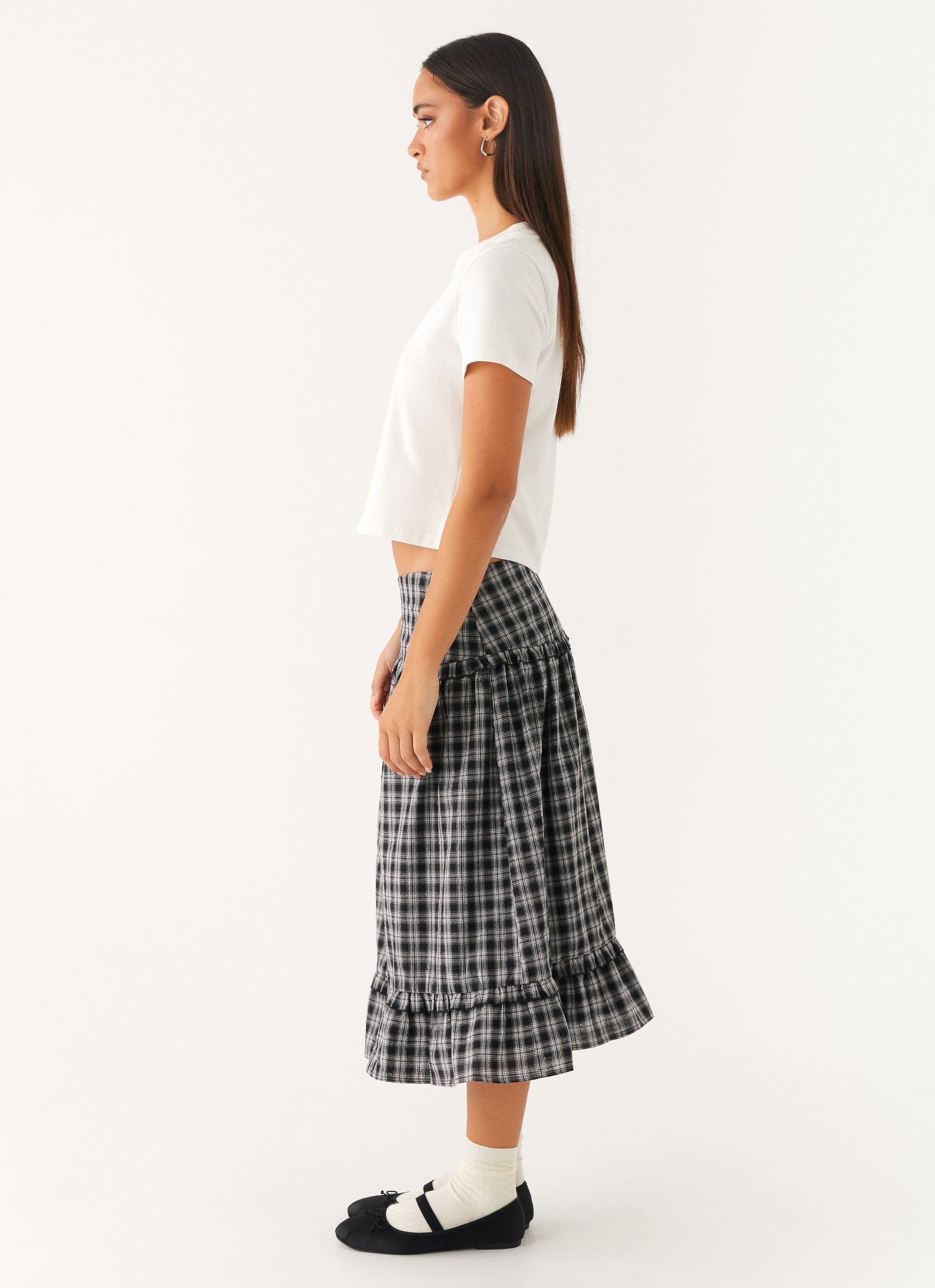 Laura Midi Skirt - White Black Check