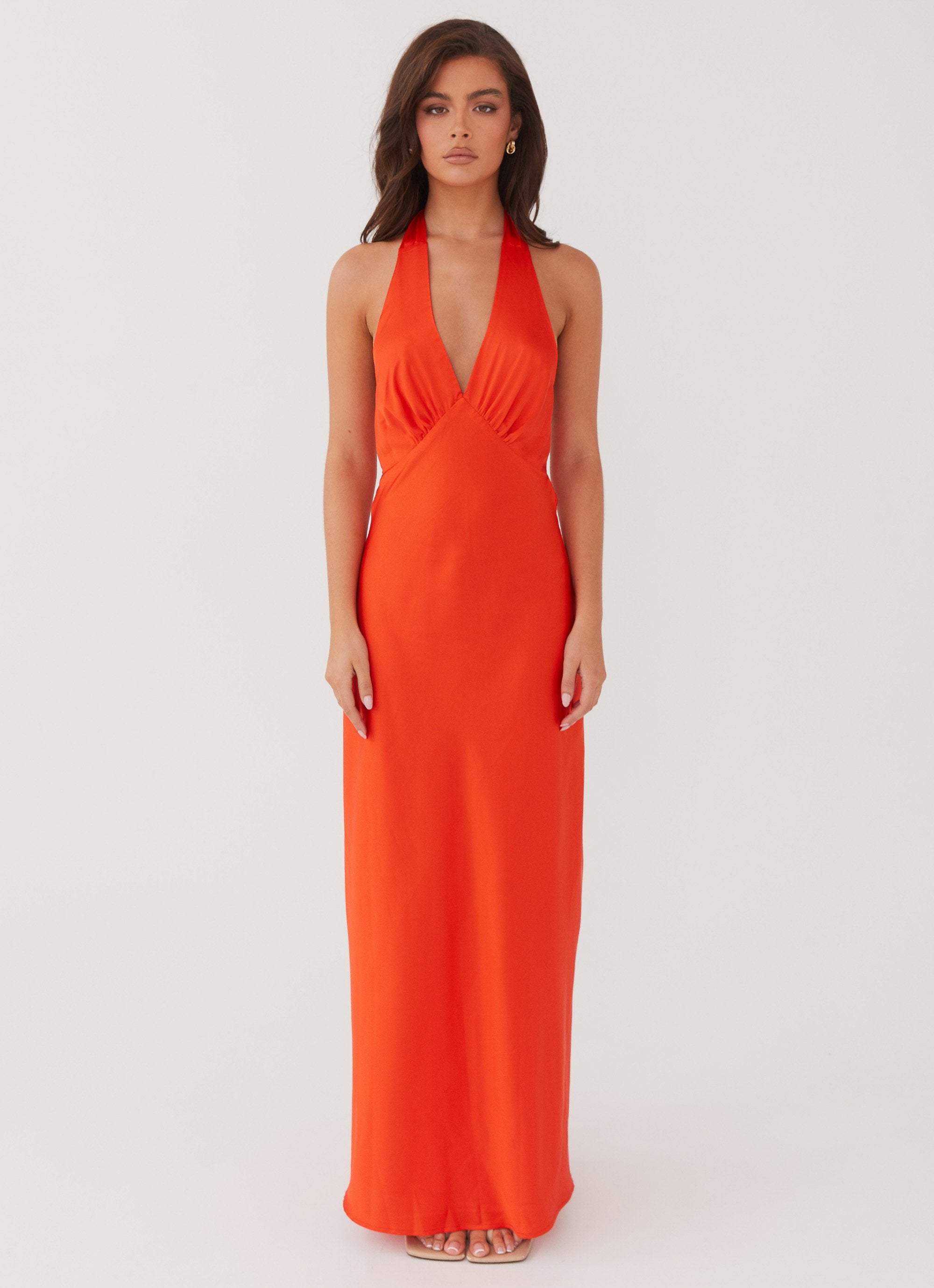 Heavy Hearted Satin Maxi Dress - Sunset