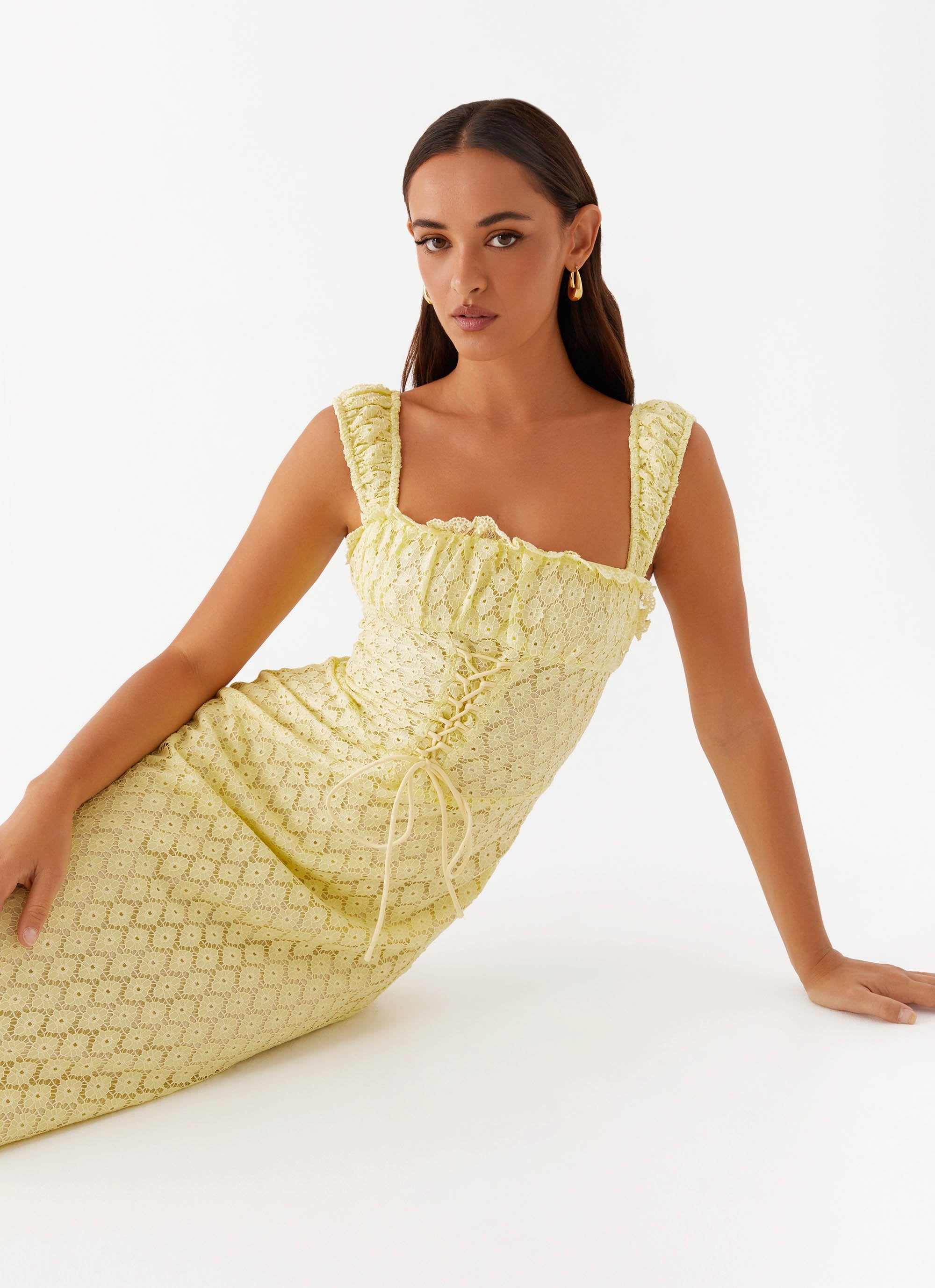 Keziah Tie Front Midi Dress - Lemon