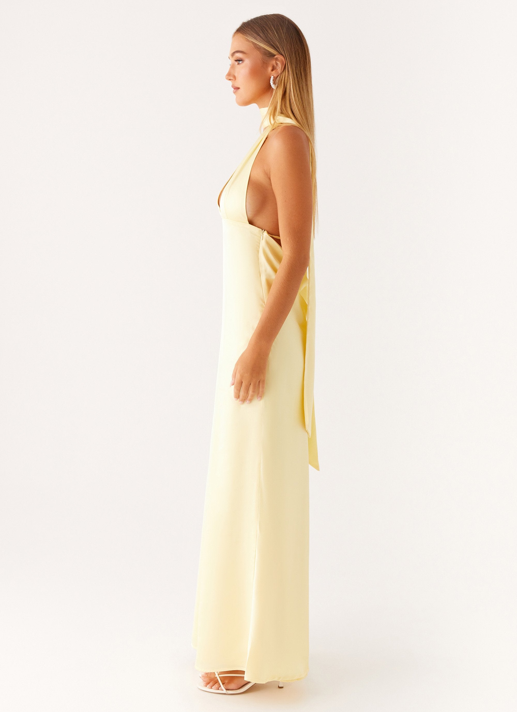 Alicia Satin Halter Maxi Dress - Yellow