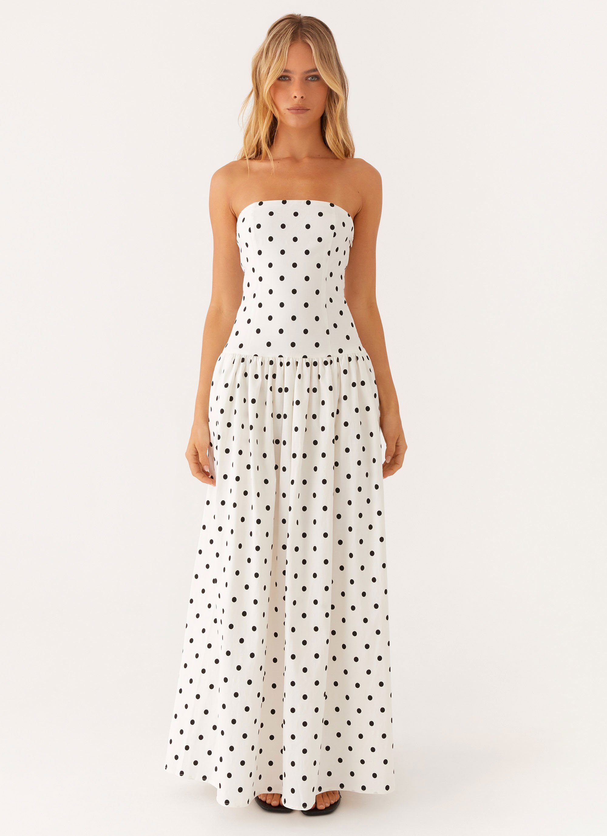 Andorra Maxi Dress - White Polkadot