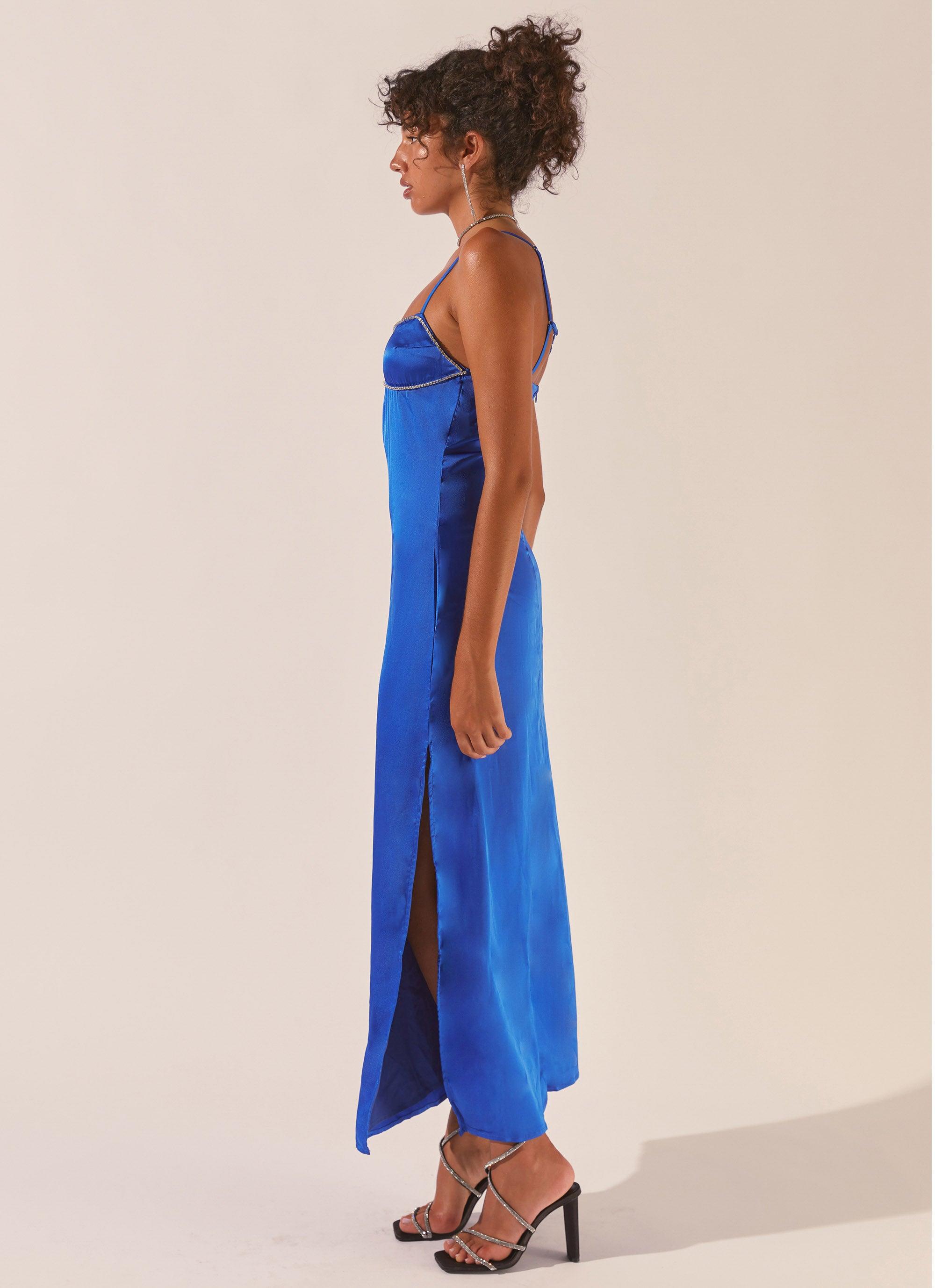 Worst Behaviour Diamante Maxi Dress - Cobalt Blue