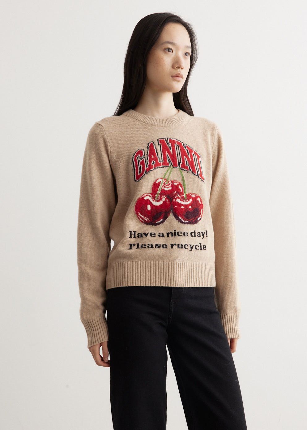 Graphic Wool Mix Cherry Crewneck