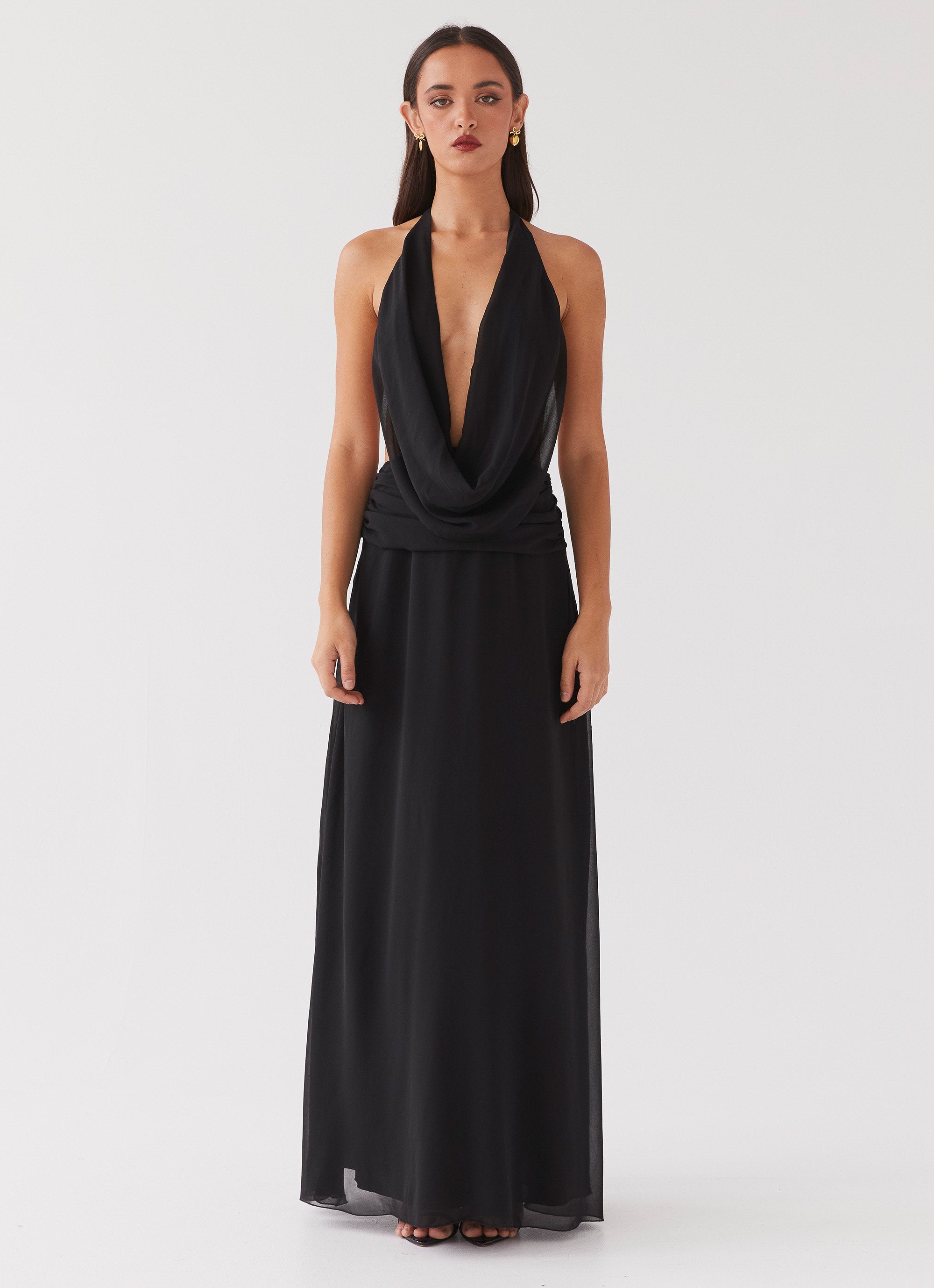 Elysia Chiffon Maxi Dress - Black