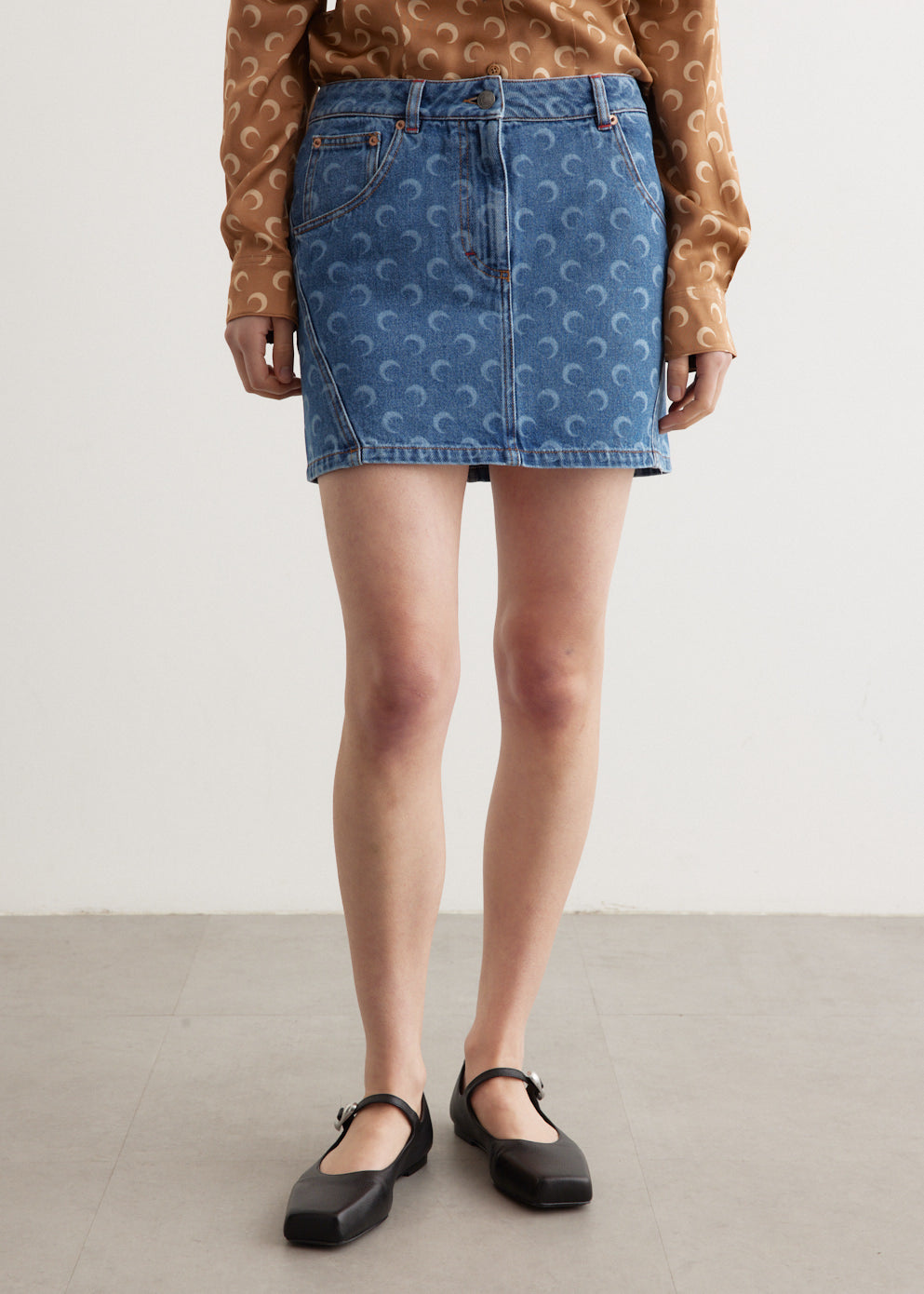 Moon Laser Denim Mini Skirt