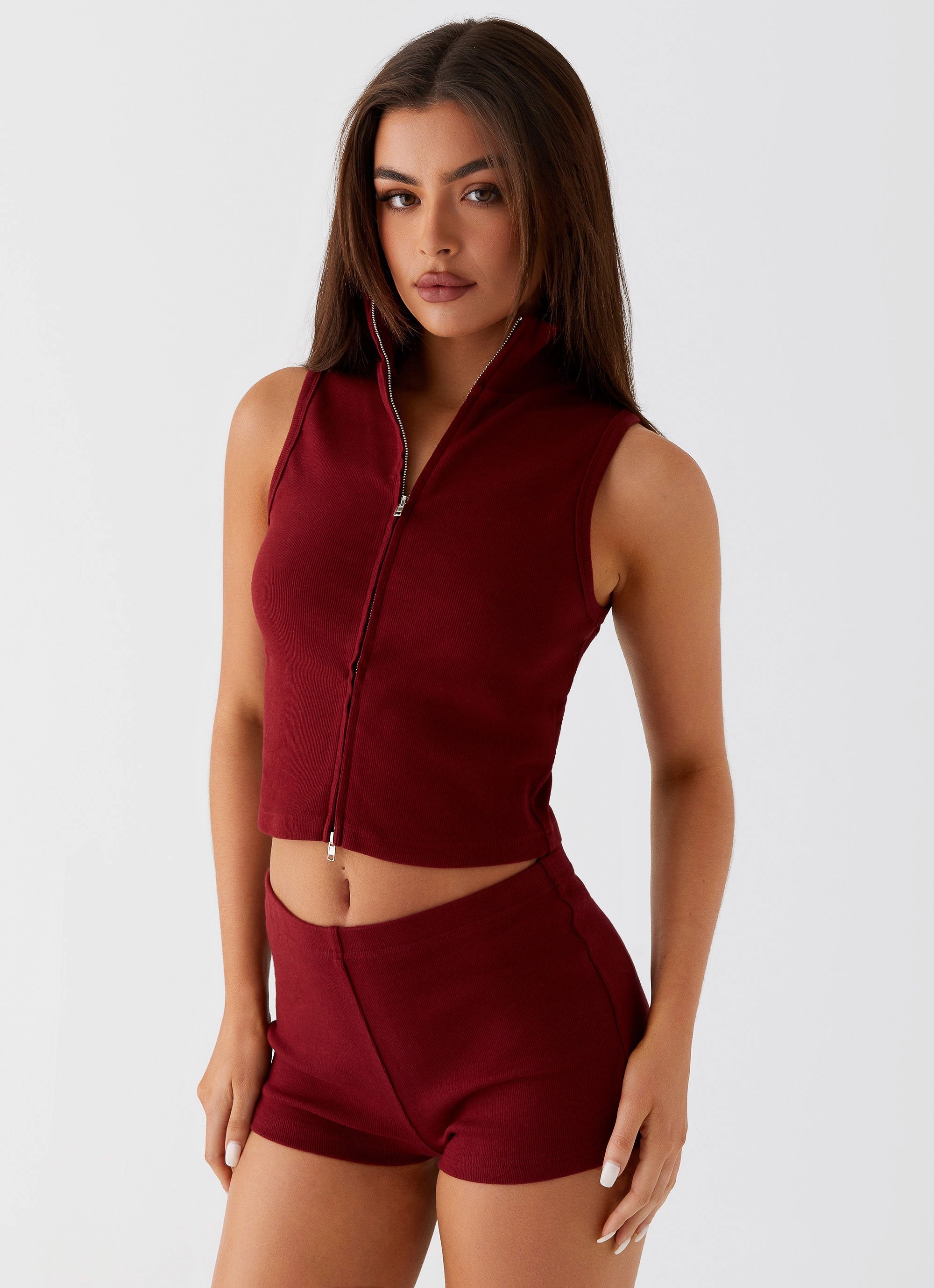 Spectate Collar Top - Maroon