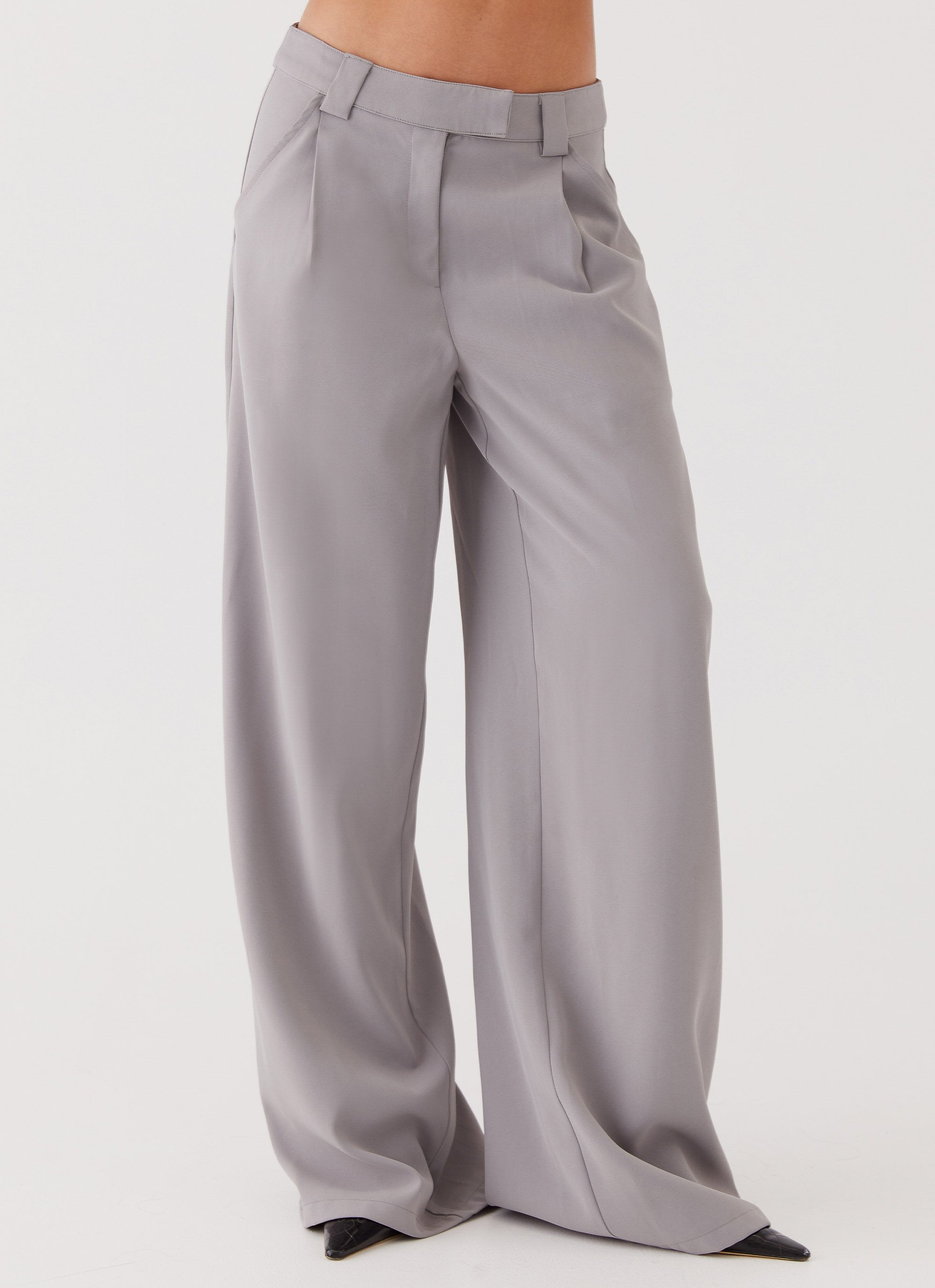 Elle Wide Leg Tailored Pants - Grey