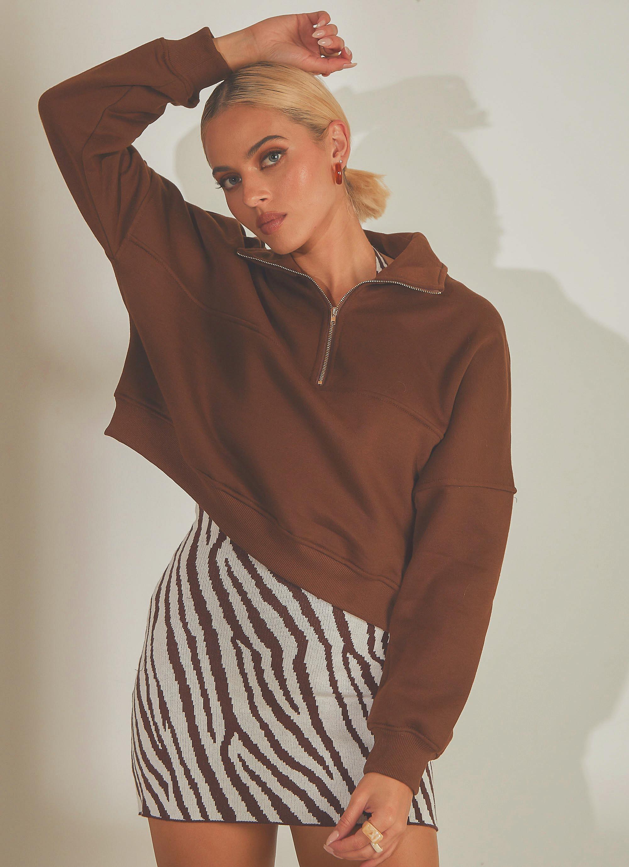 Naya Quarter Zip Jumper - Choc Brown