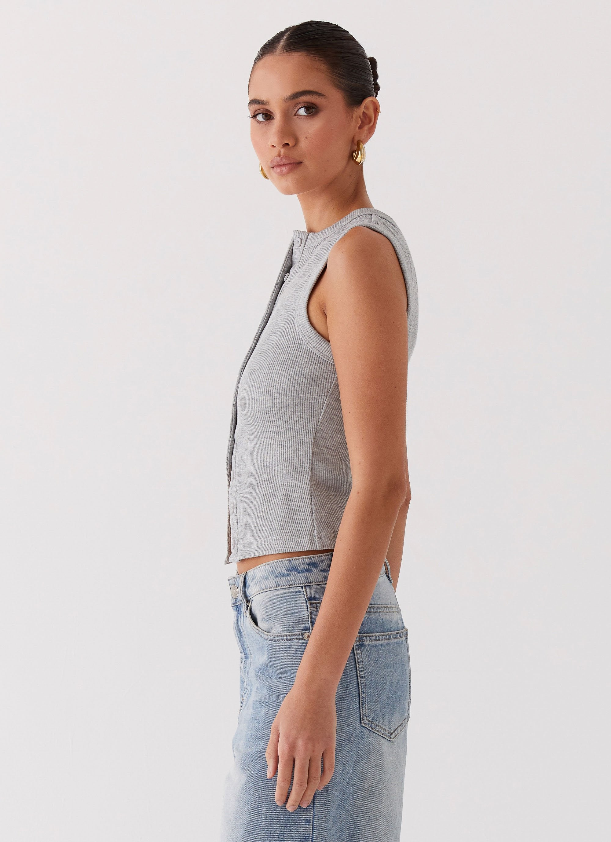 Blair Buttoned Tank Top - Grey Marle