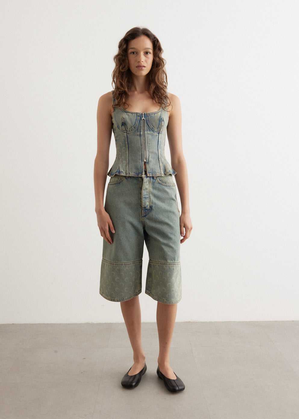 Moon Laser Denim Bustier Top