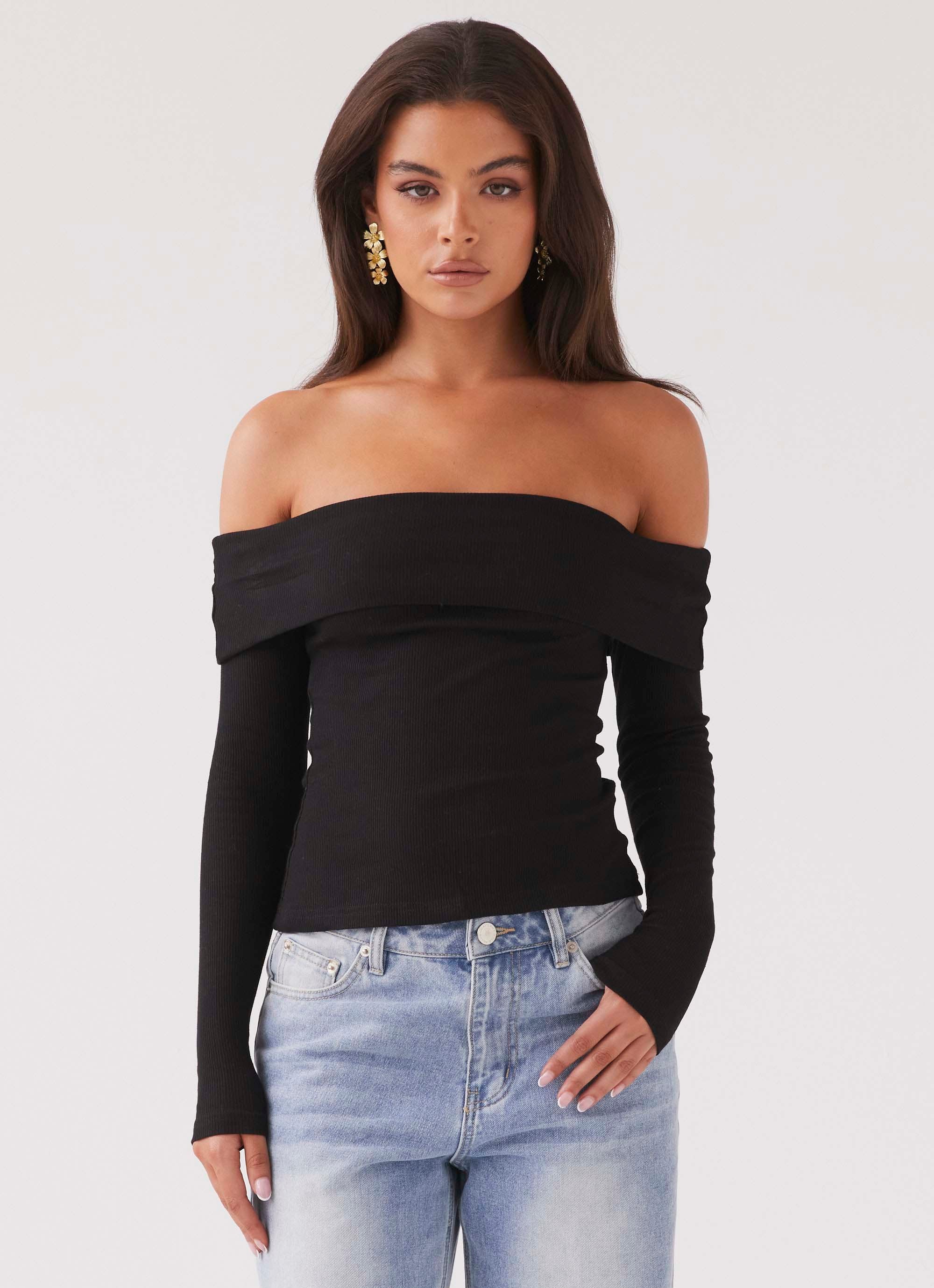 Hayley Long Sleeve Ribbed Top - Black