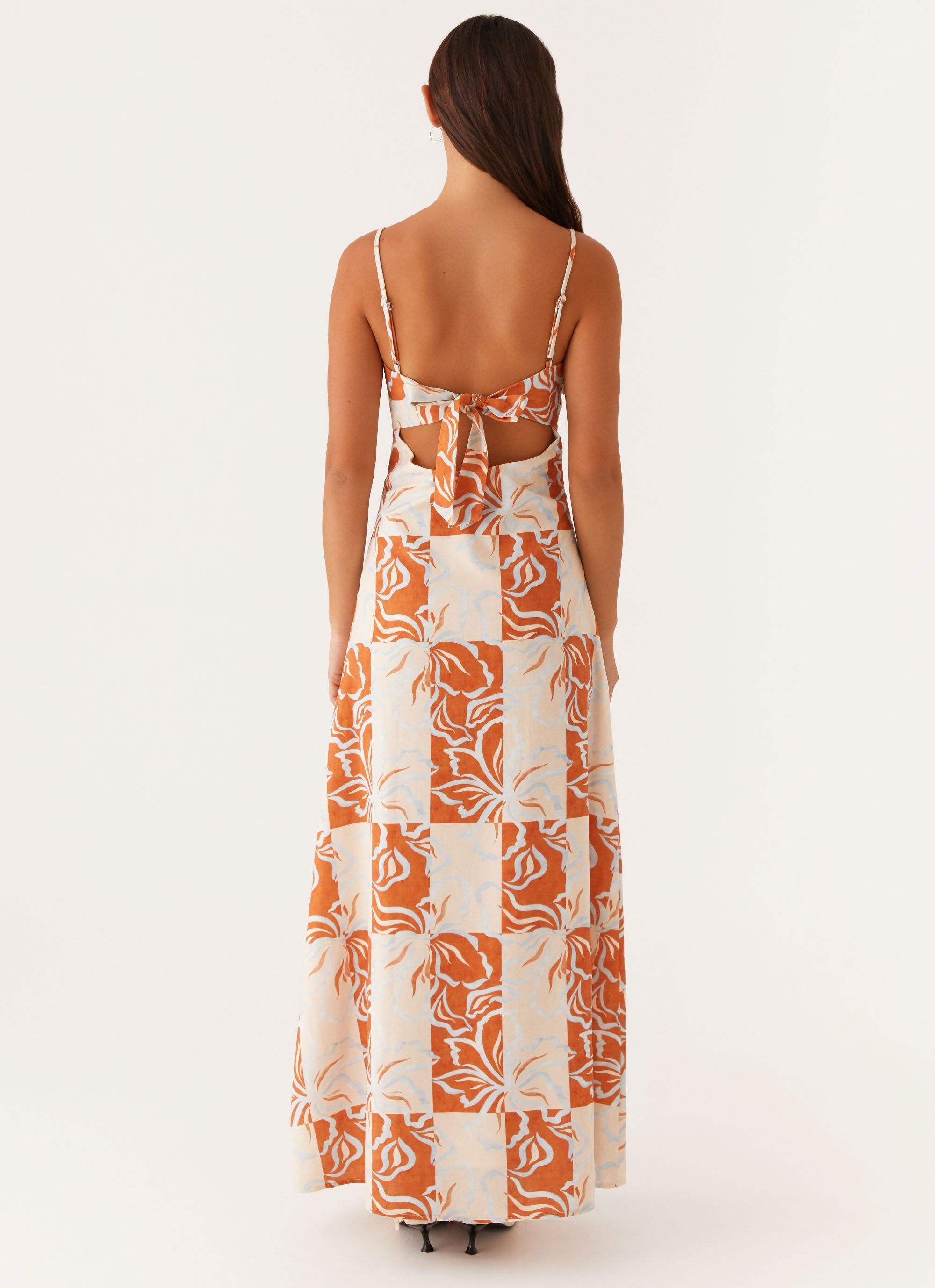 Flora Linen Maxi Dress - Orange Blue Floral