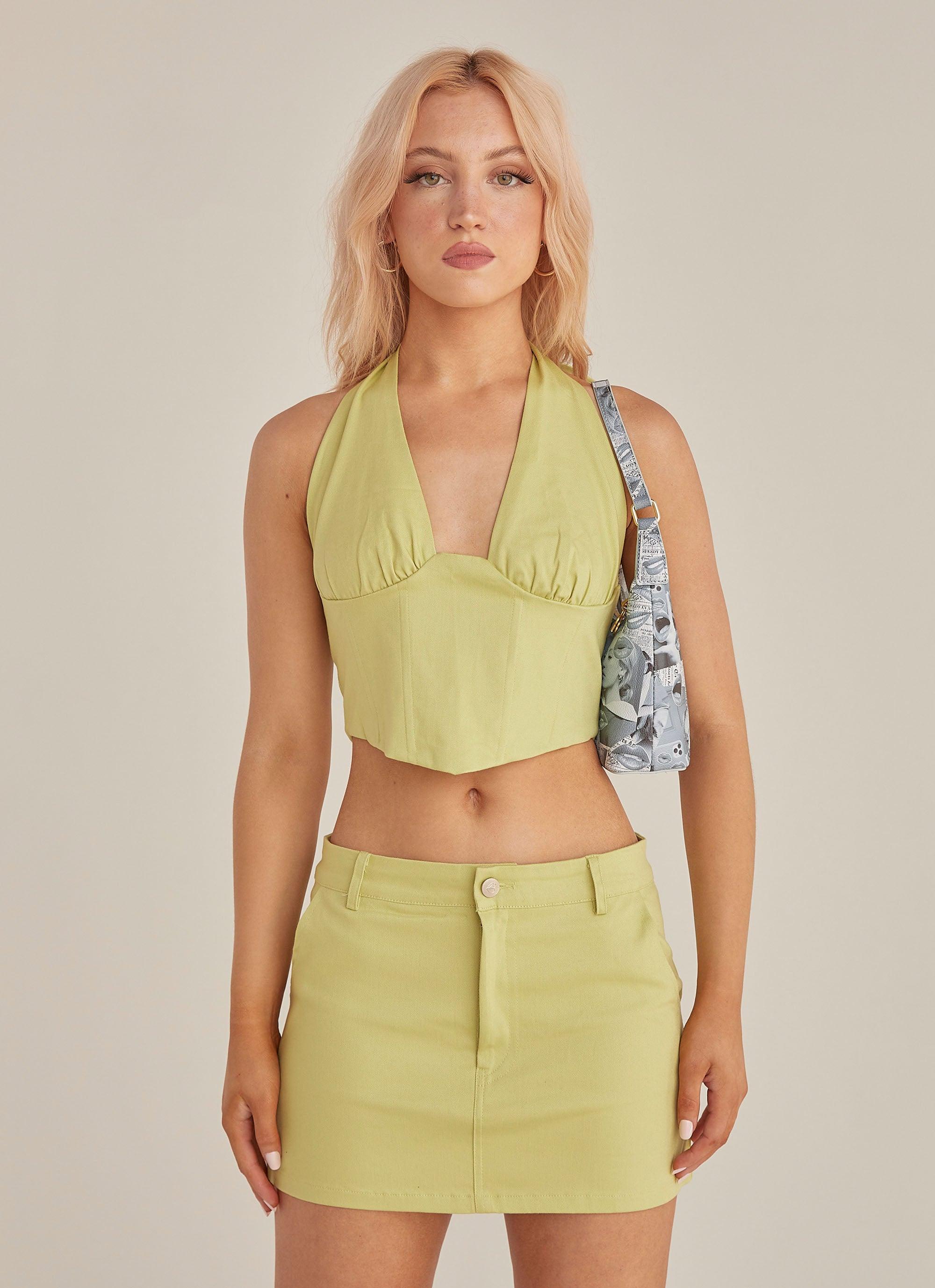 Feel The Sun Drill Mini Skirt - Sage