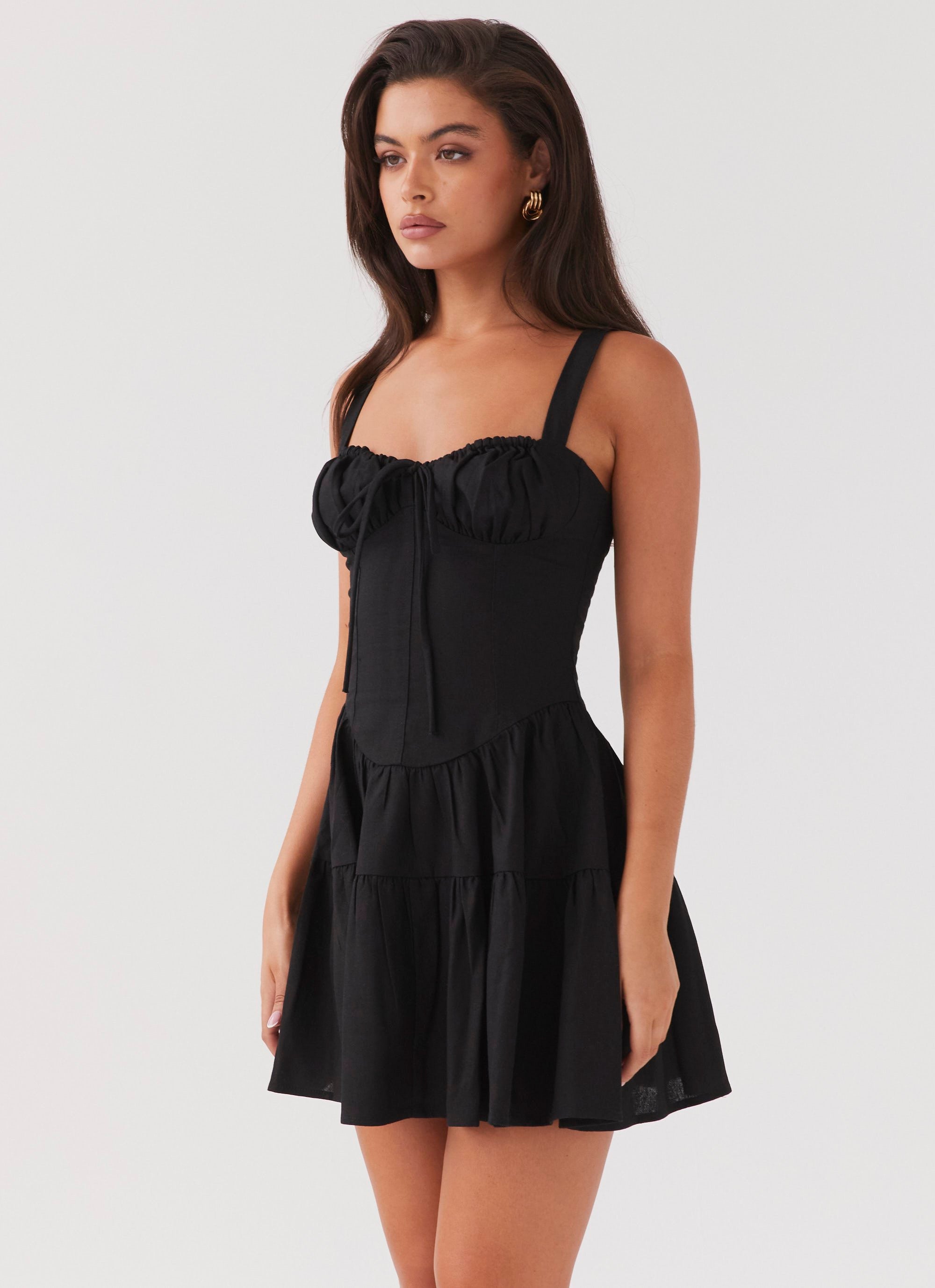 Lucie Linen Mini Dress - Black