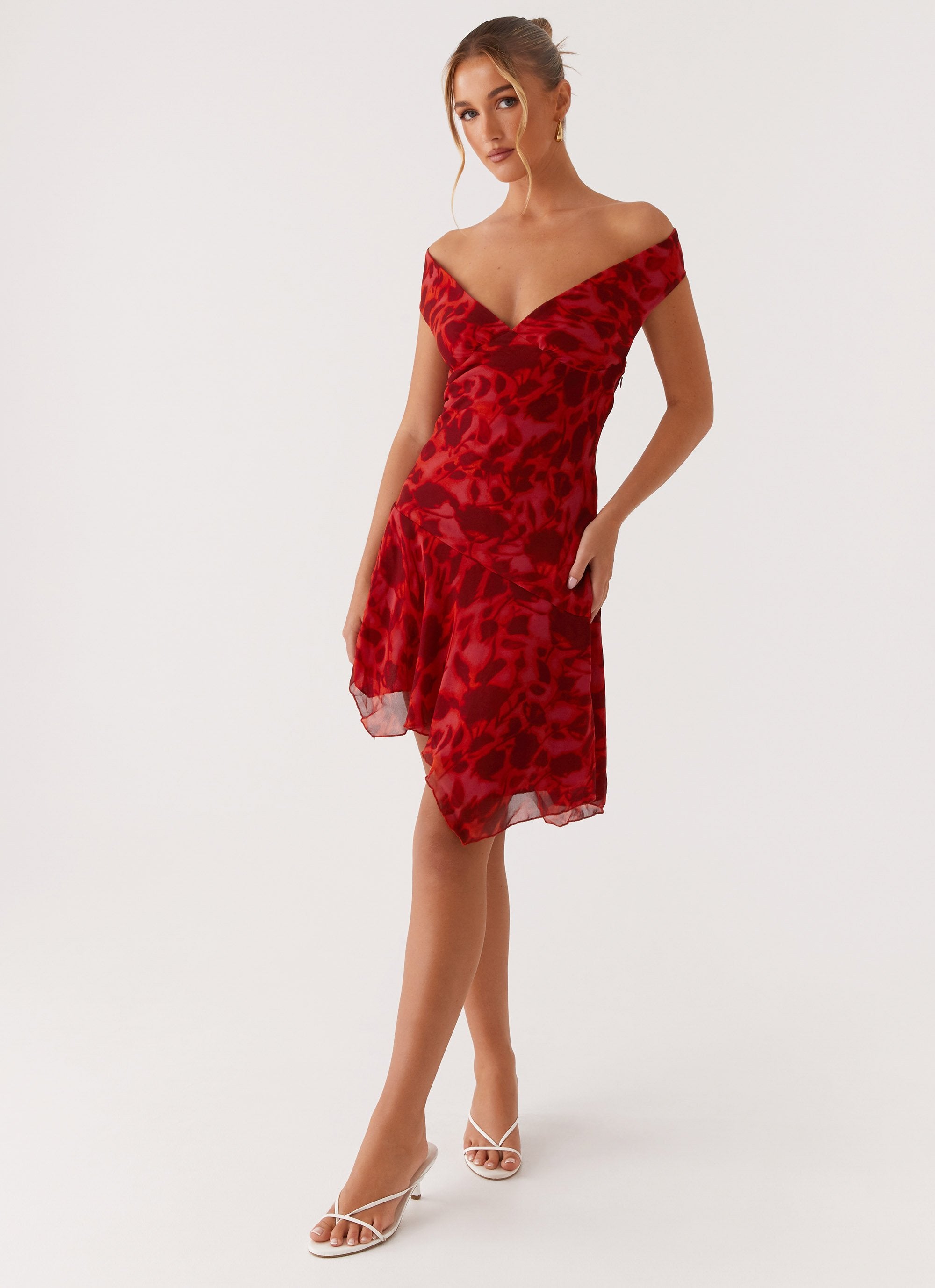 Alma Mini Dress - Deep Red Floral