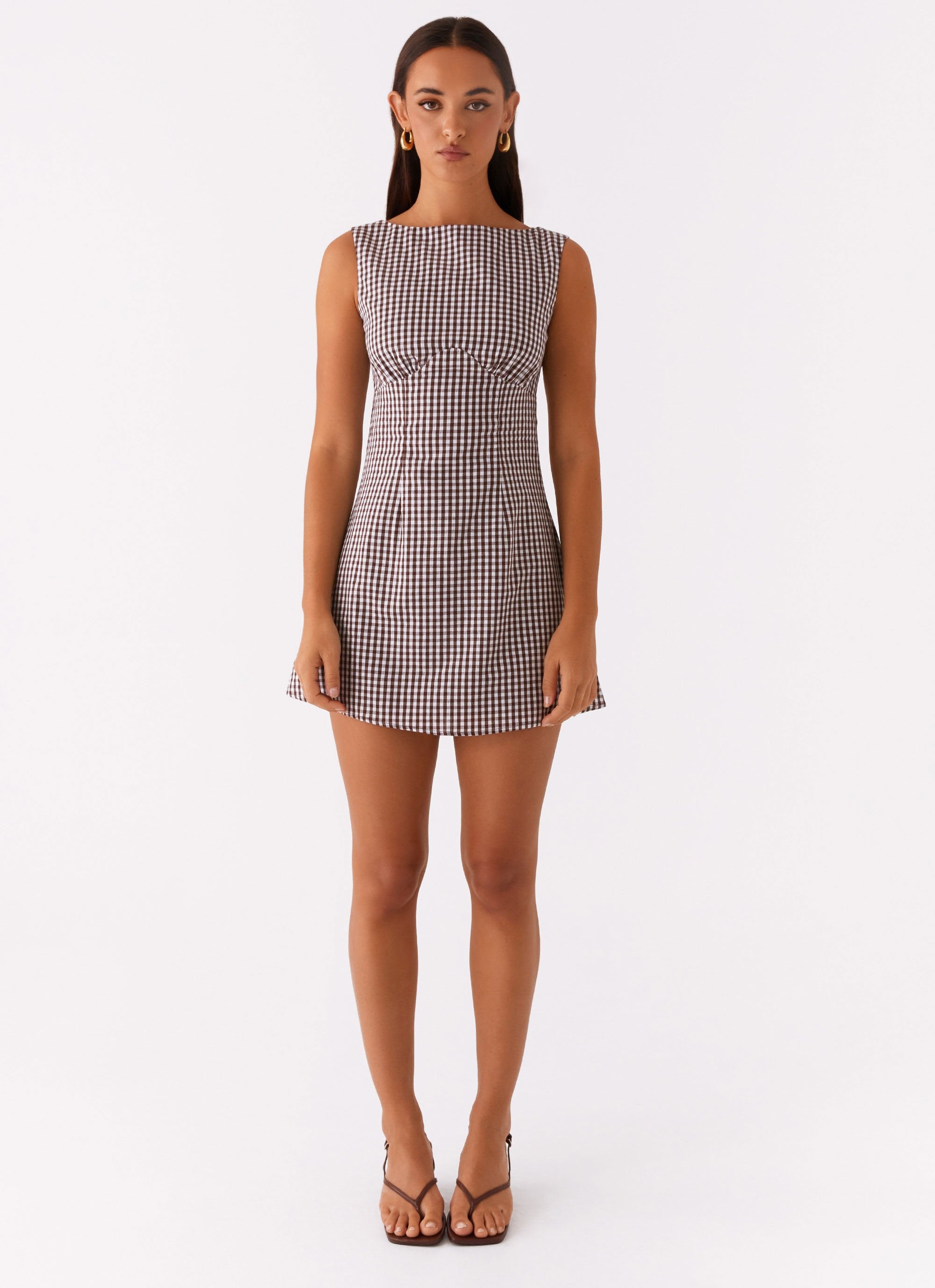 Lotus Tie Back Mini Dress - Chocolate Gingham