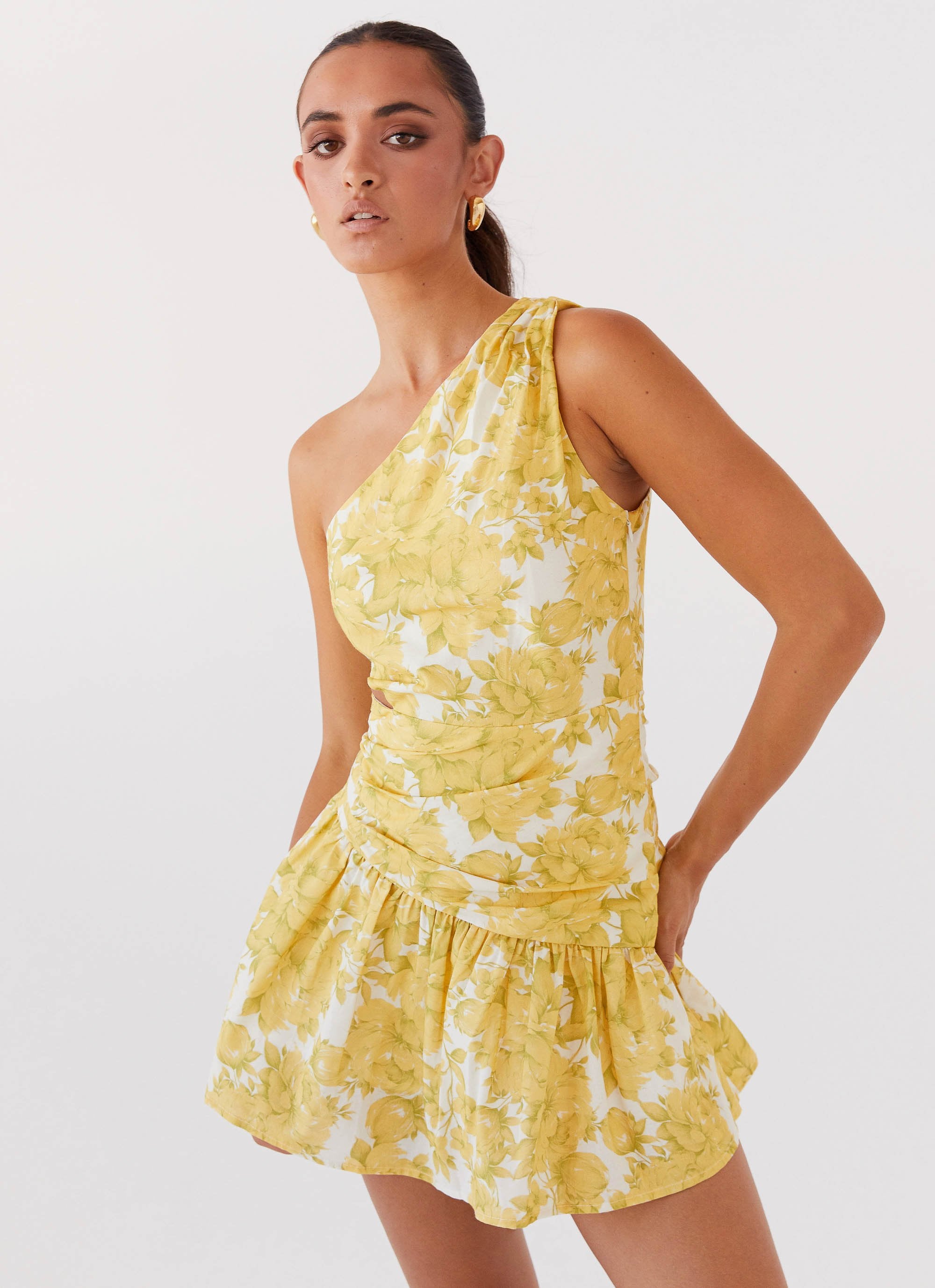 Sunkissed Hearts One Shoulder Mini Dress - Daffodil