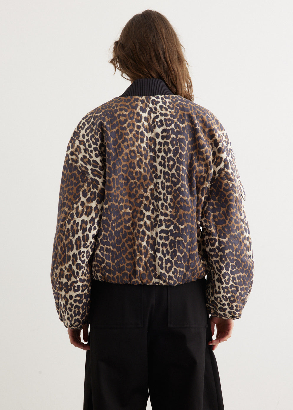 Printed Canvas Oversized Short Bomber Jacket