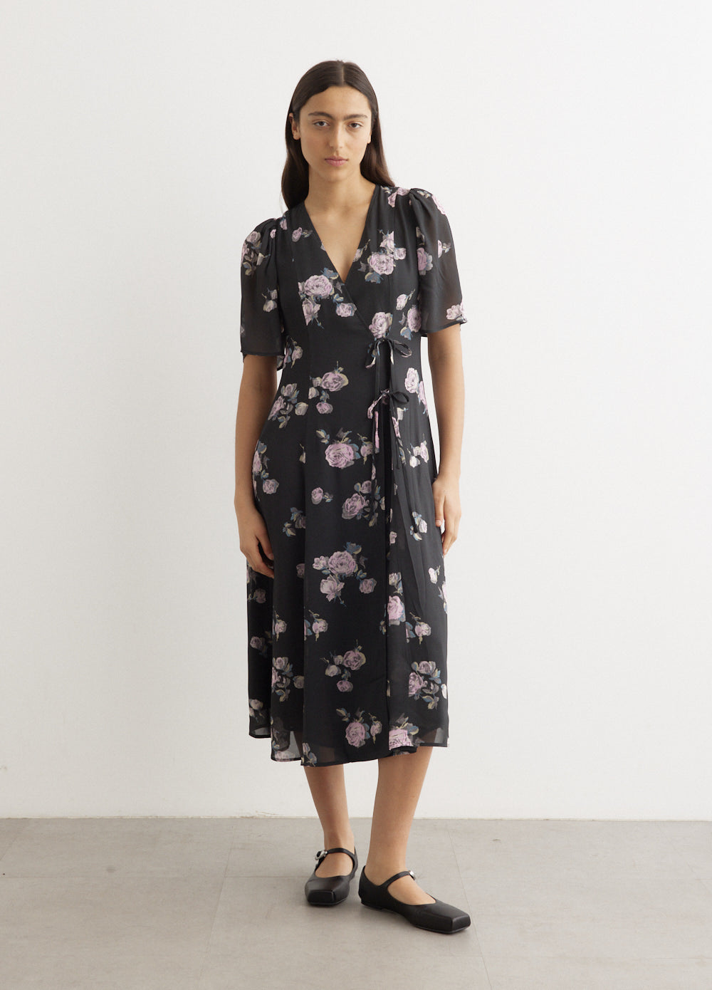 Fluid Crepe Wrap Midi Dress