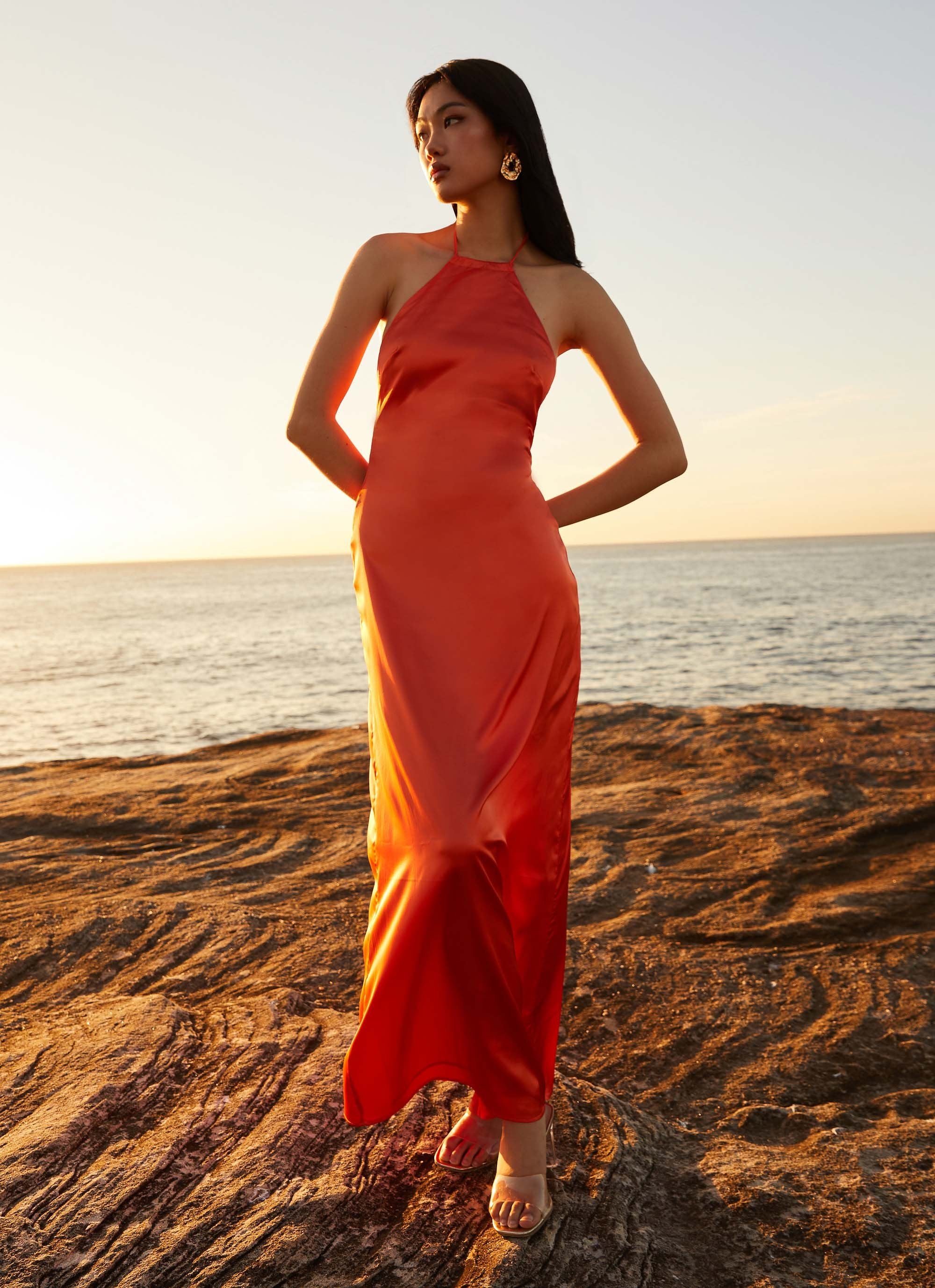 Melody Day Halterneck Maxi Dress - Tangerine