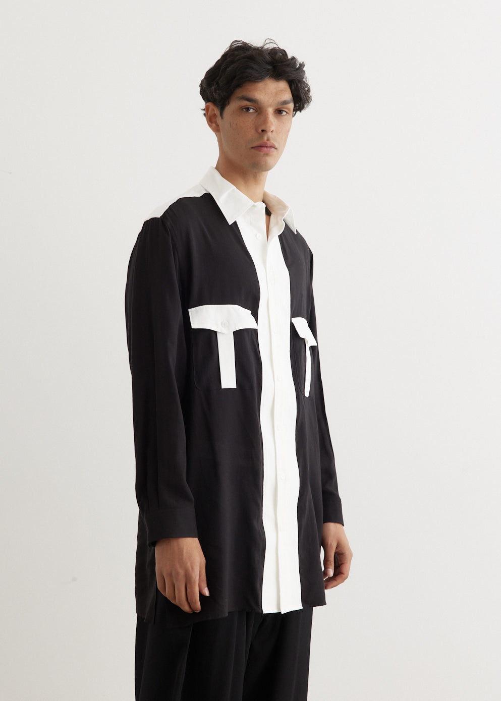 Monochrome Panel Tuck Collar Shirt