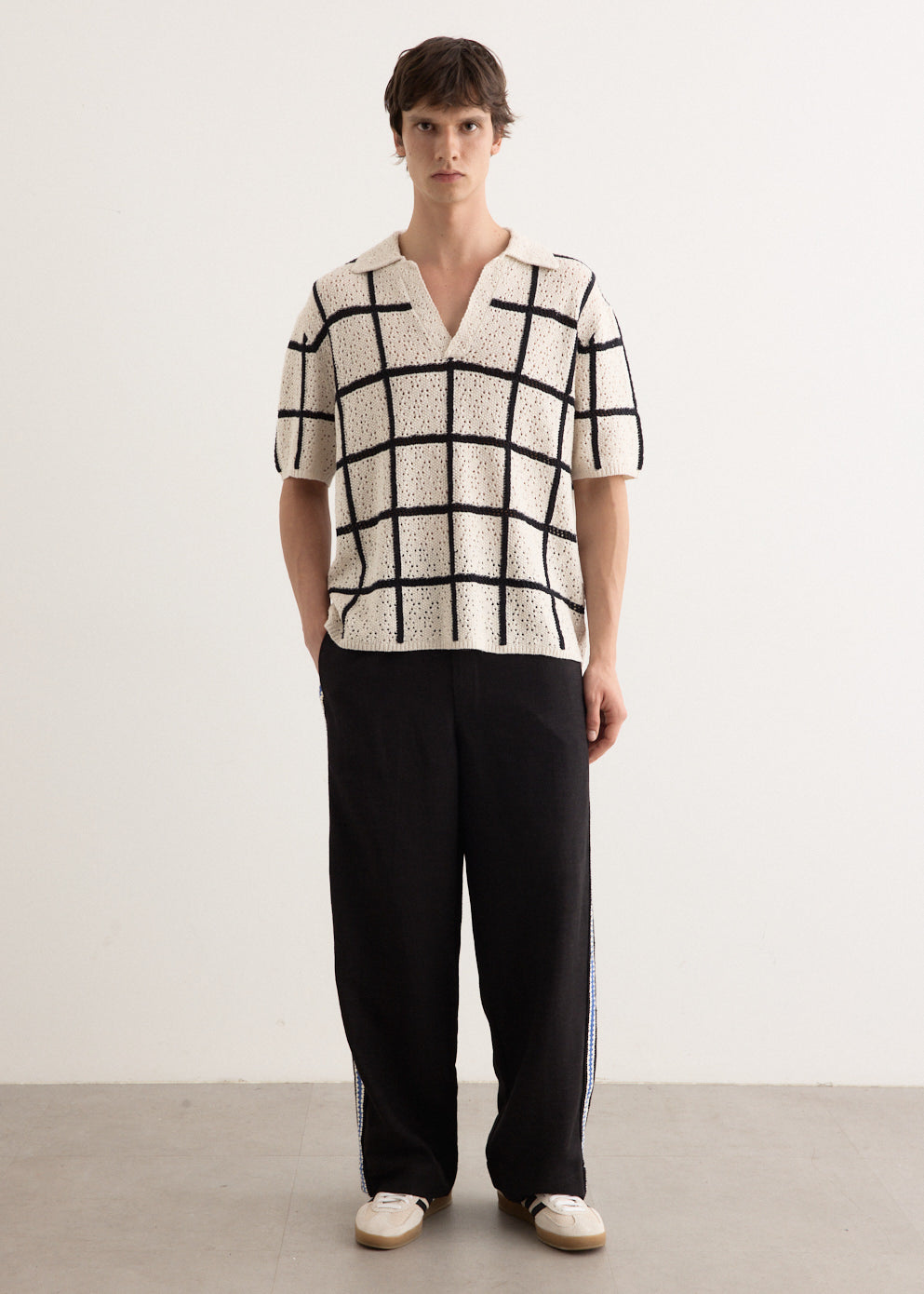 Crochet Check Open Placket Polo
