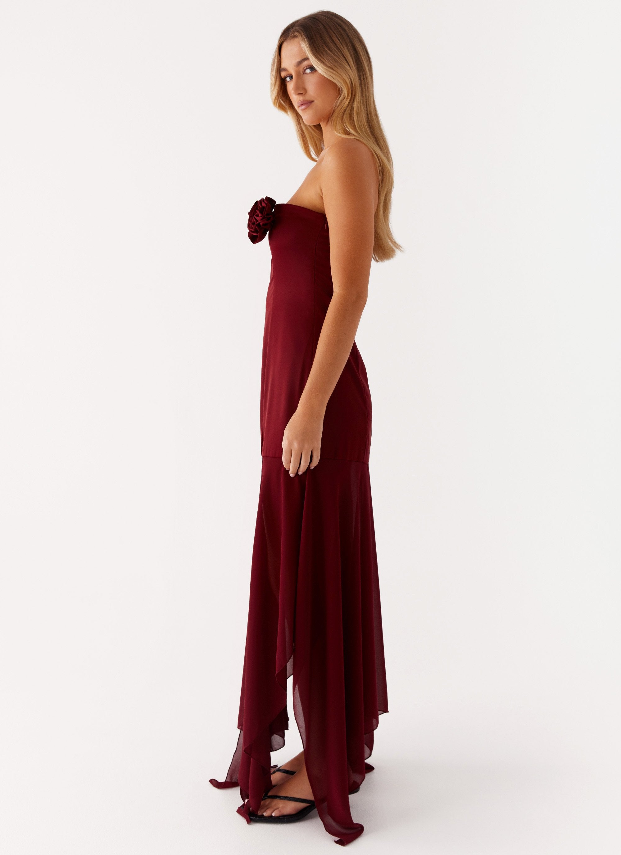 Collision Satin Maxi Dress - Cherry Red