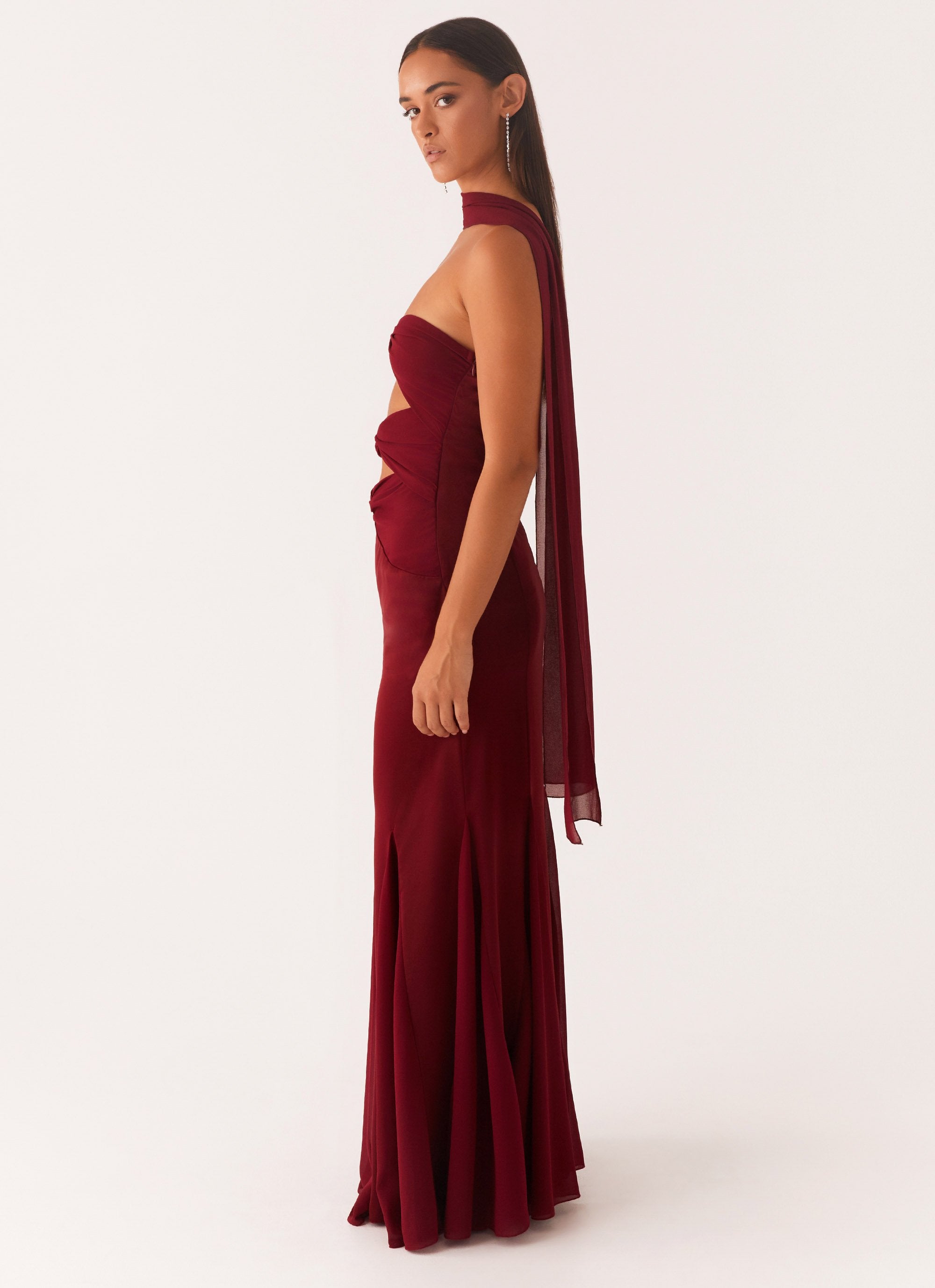 Melrose Satin Chiffon Maxi Dress - Deep Red