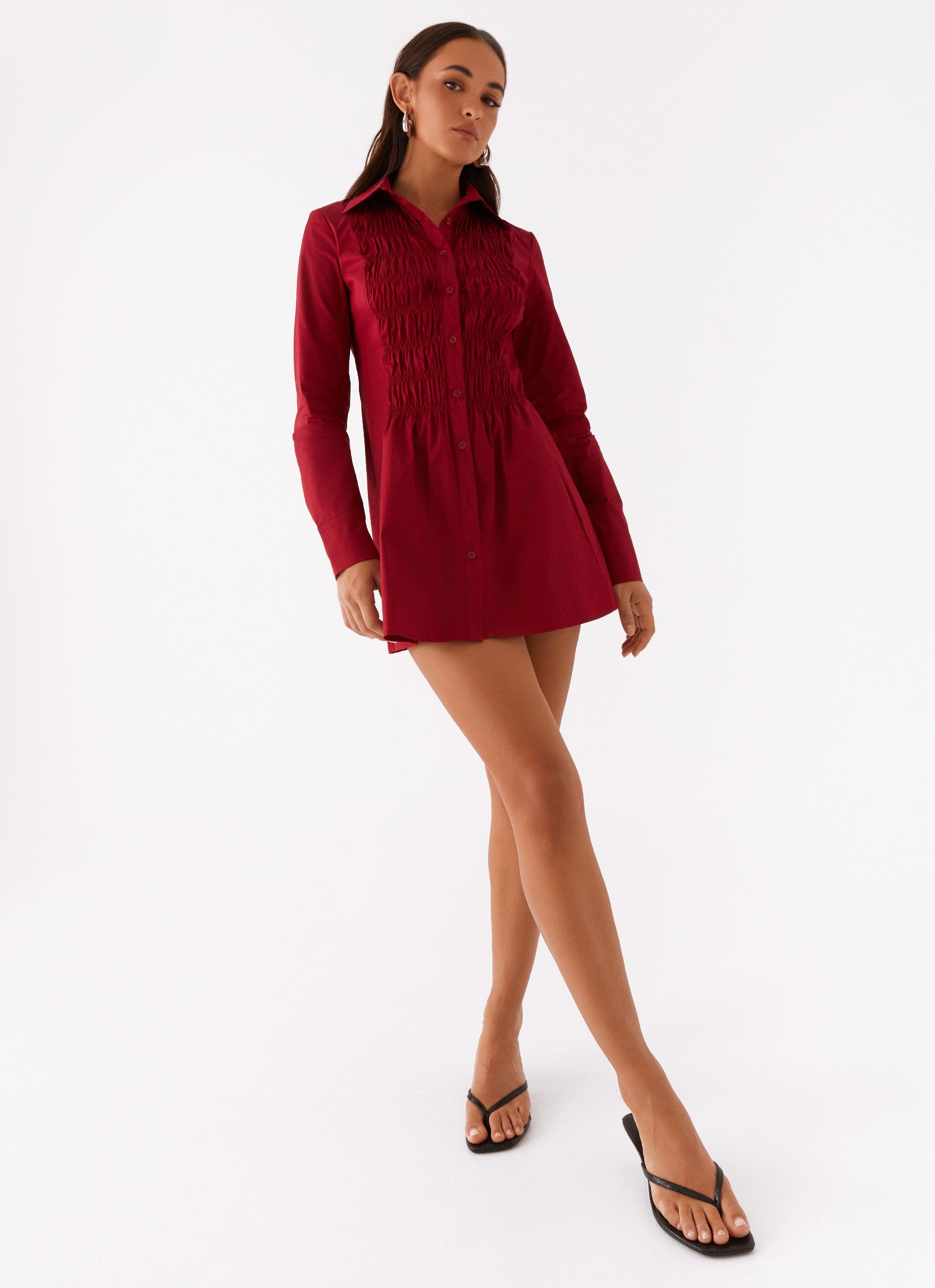 Tessie Shirred Shirt Dress - Rhubarb