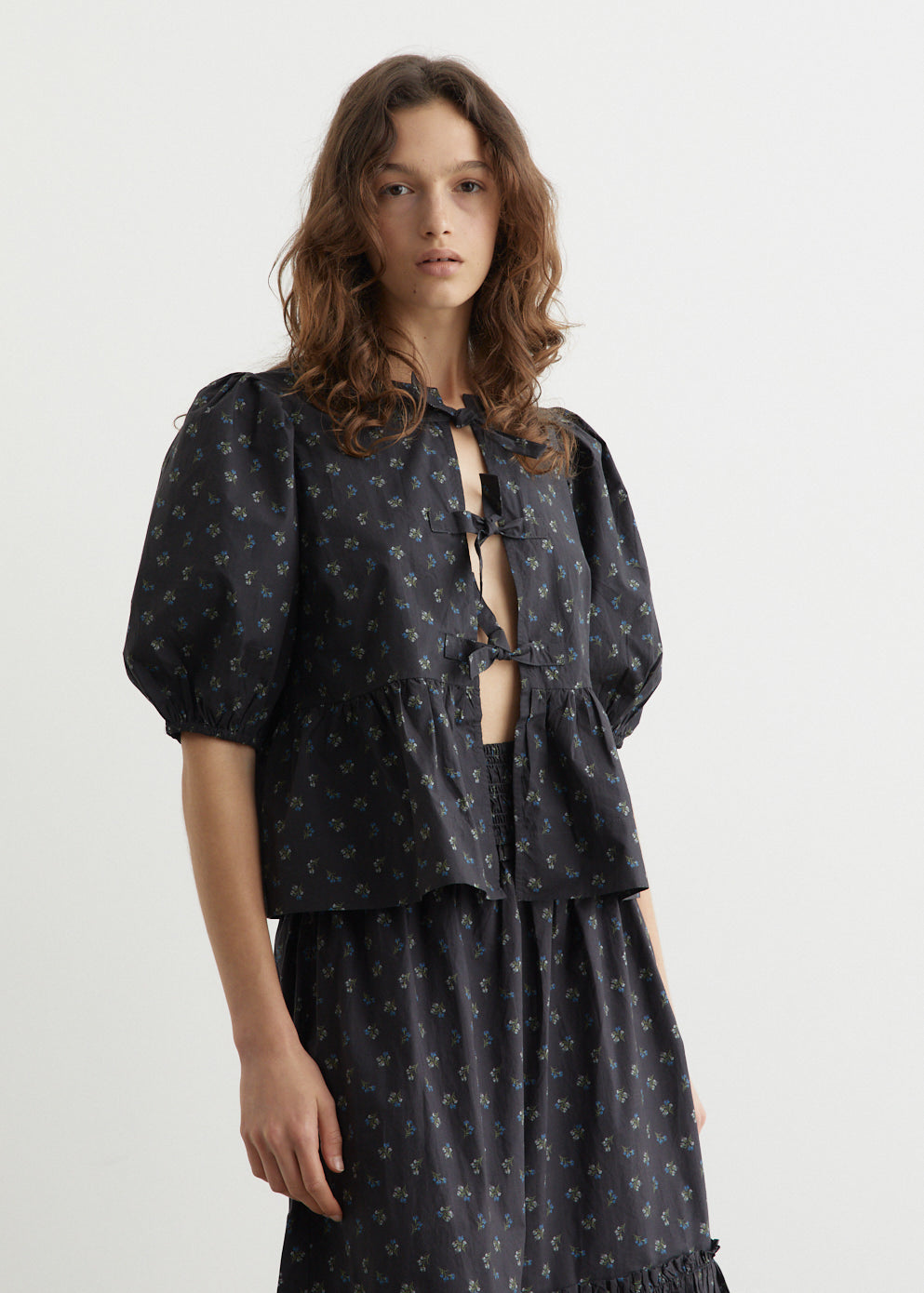 Printed Cotton Peplum Blouse