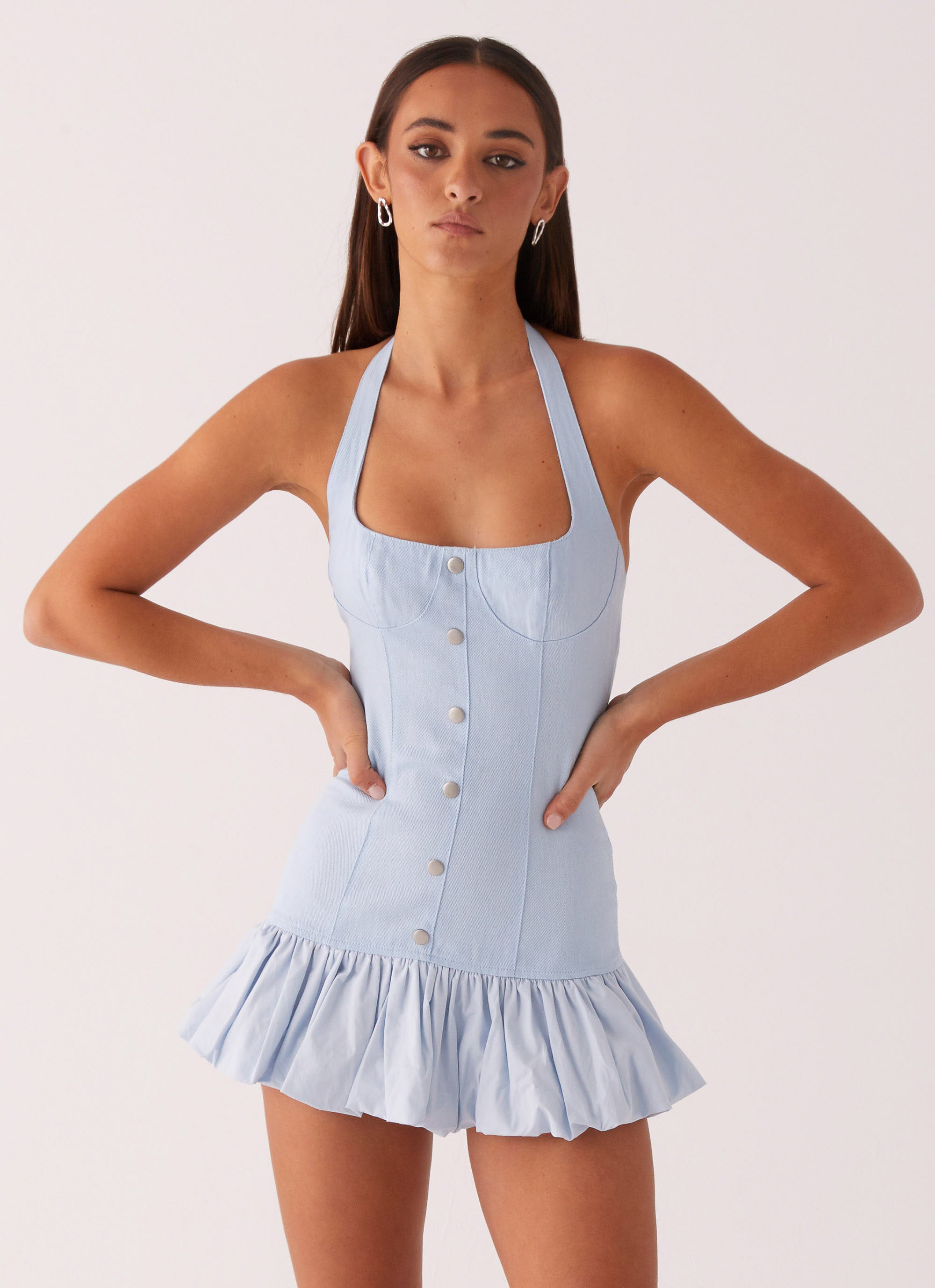 Georgina Denim Mini Dress - Light Blue