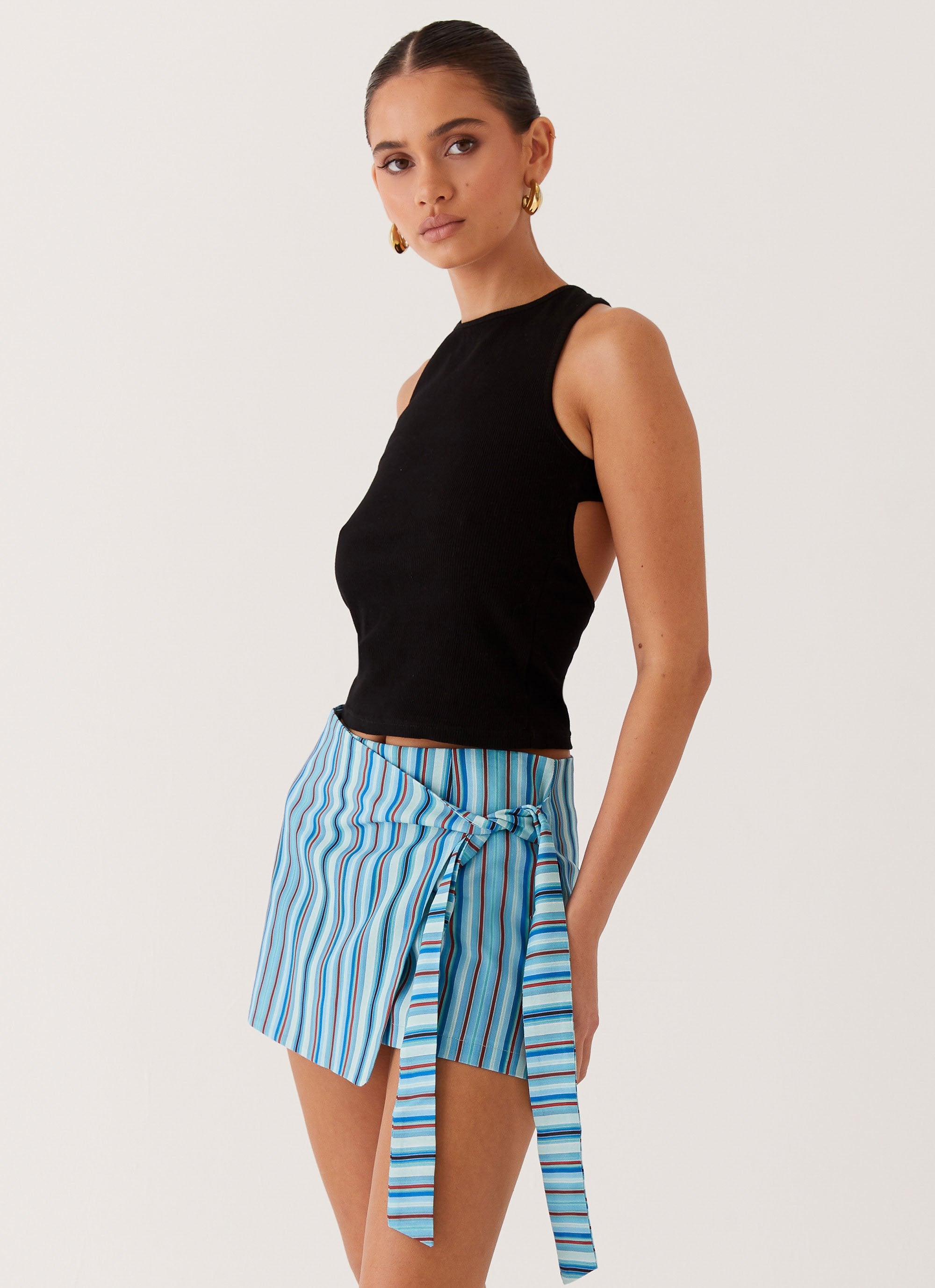 Steal Away Linen Wrap Skirt - Blue Stripe