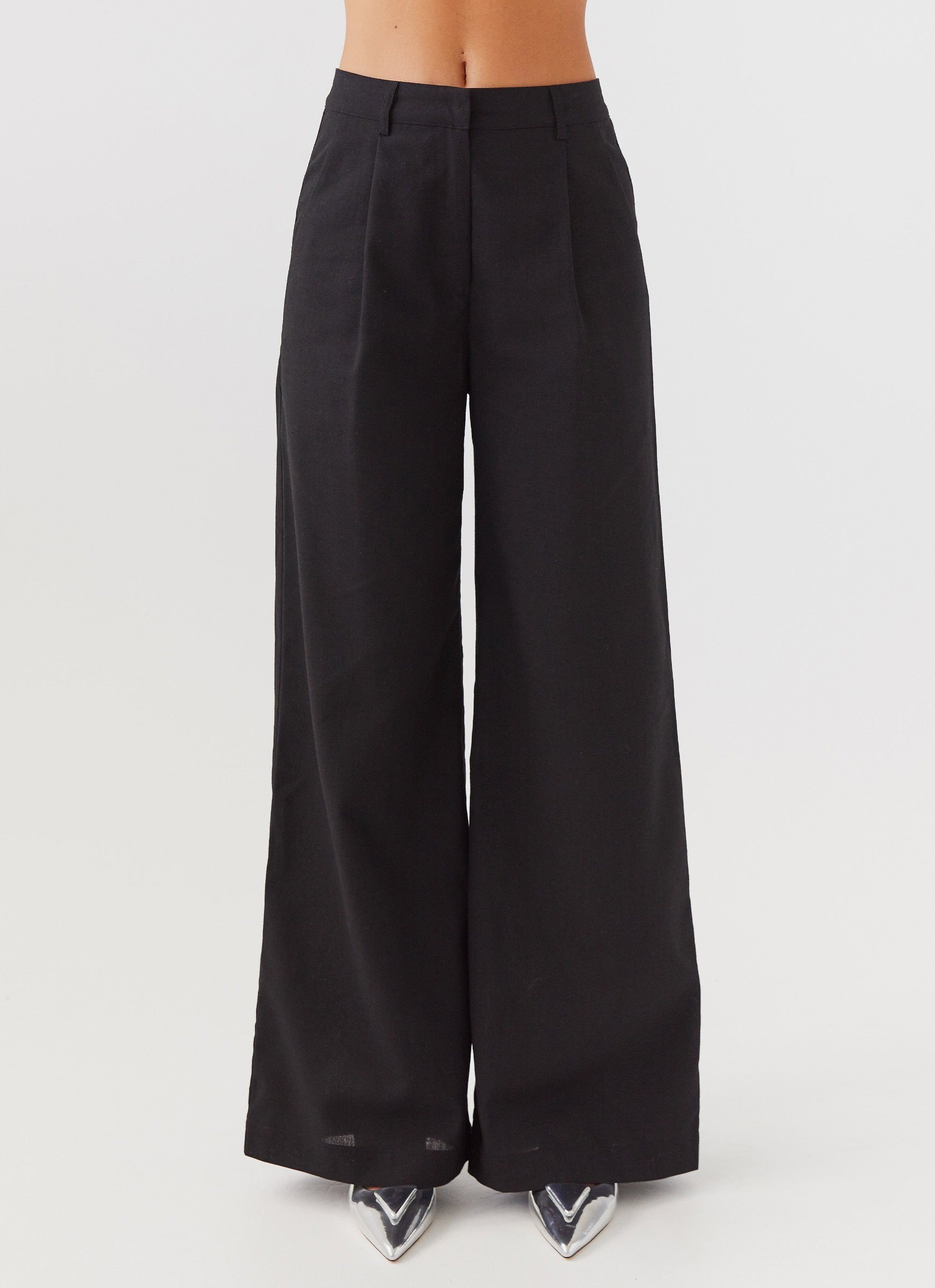 Heatwave Linen Wide Leg Pants - Black